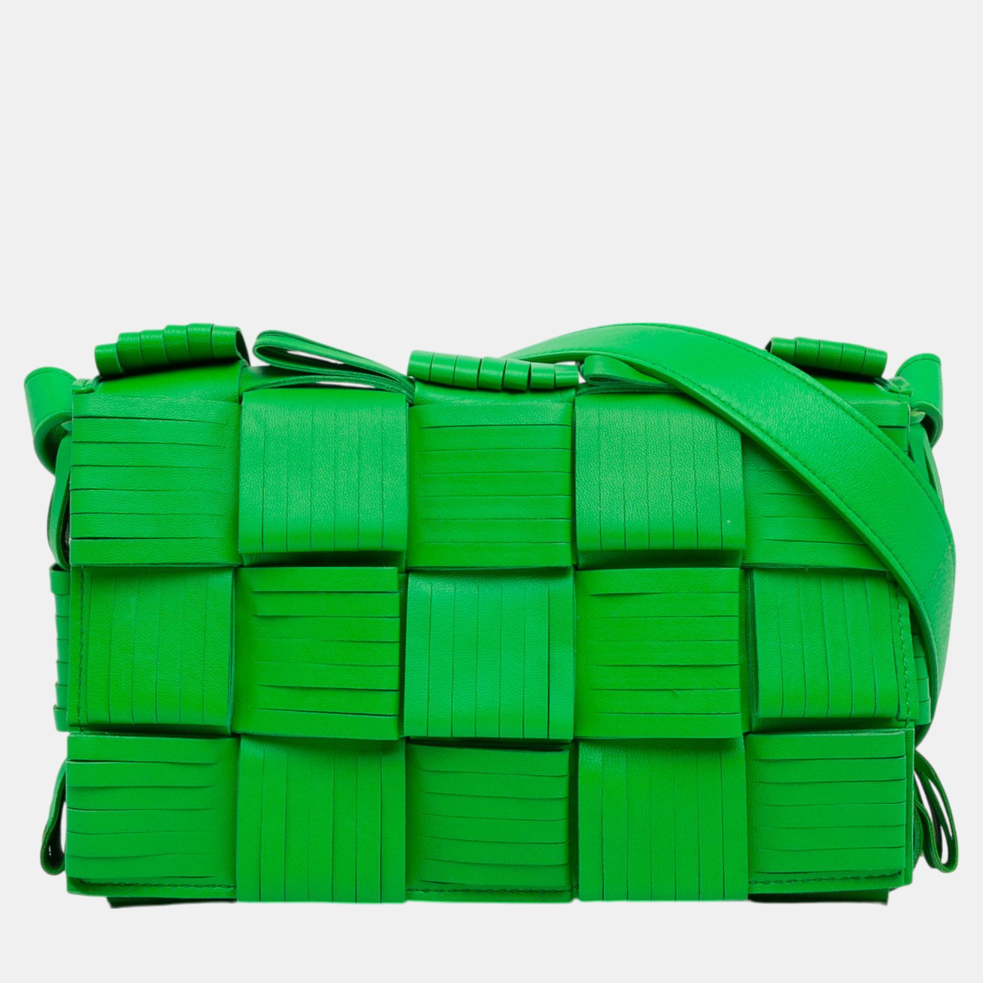 

Bottega Veneta Green Nappa Intrecciato Fringed Cassette Crossbody