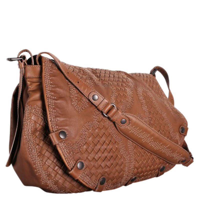 

Bottega Veneta Brown Intrecciato Leather Embroidered Shoulder Bag
