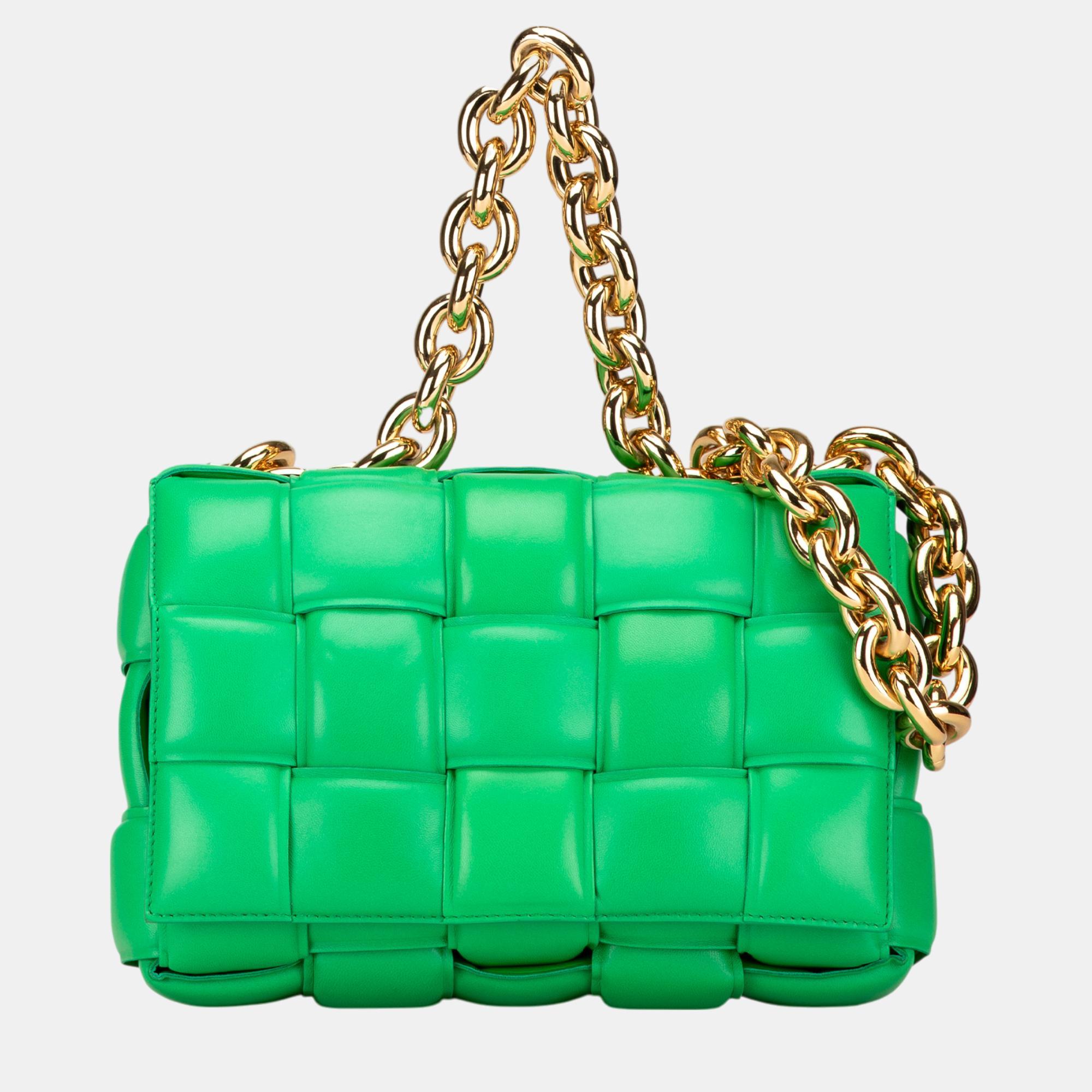 

Bottega Veneta Green Nappa Intrecciato Padded Chain Cassette Satchel