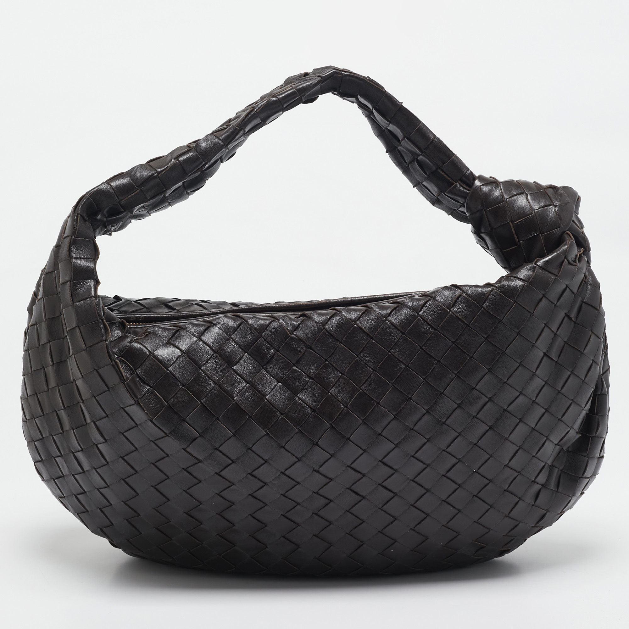 

Bottega Veneta Dark Brown Intercciato Leather Classic Jodie Hobo