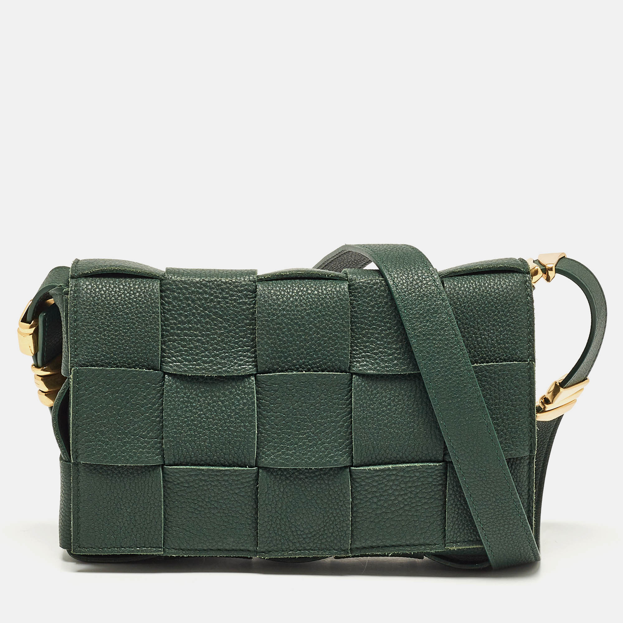 

Bottega Veneta Dark Green Interccio Leather Cassette Shoulder Bag