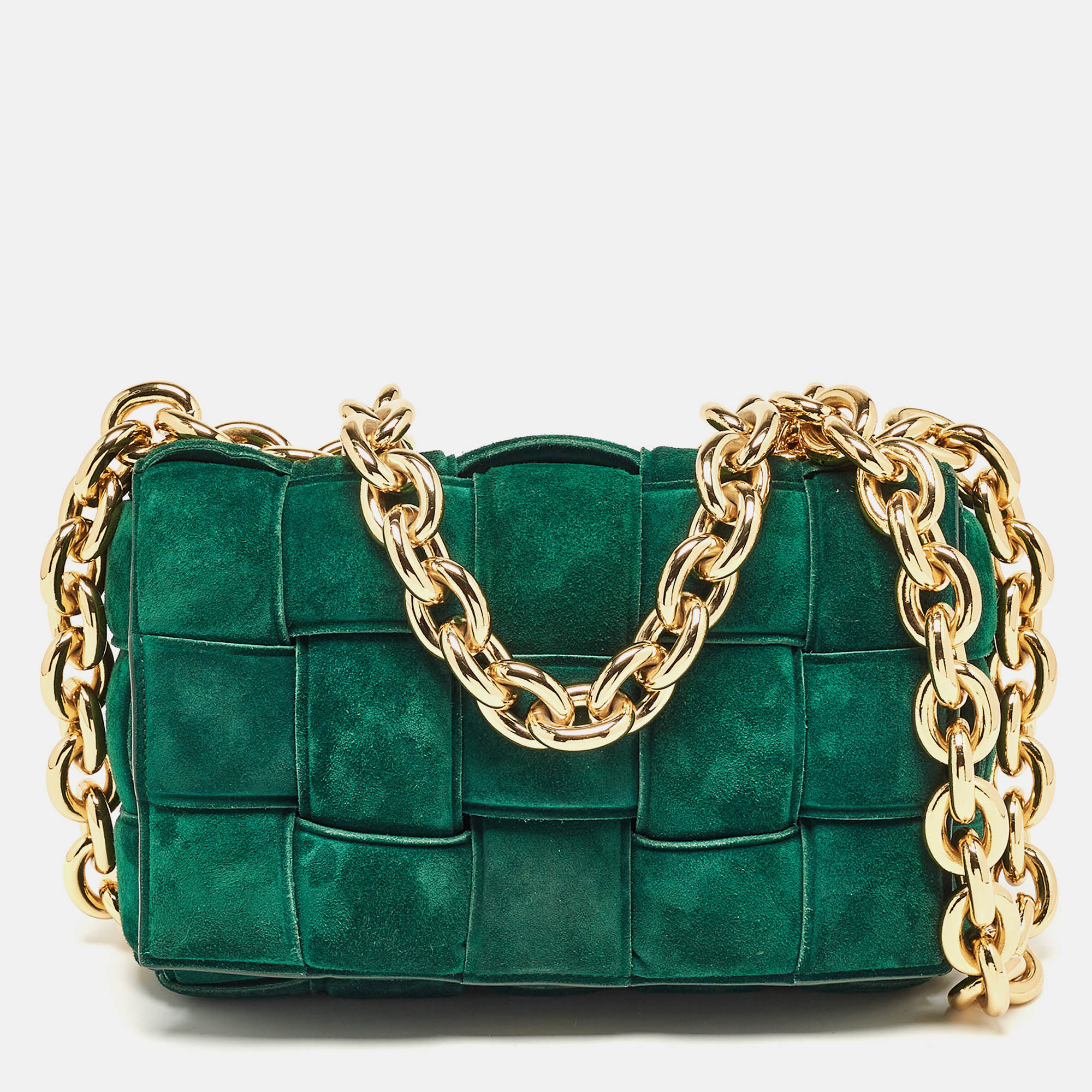 

Bottega Veneta Green Padded Suede Cassette Chain Bag