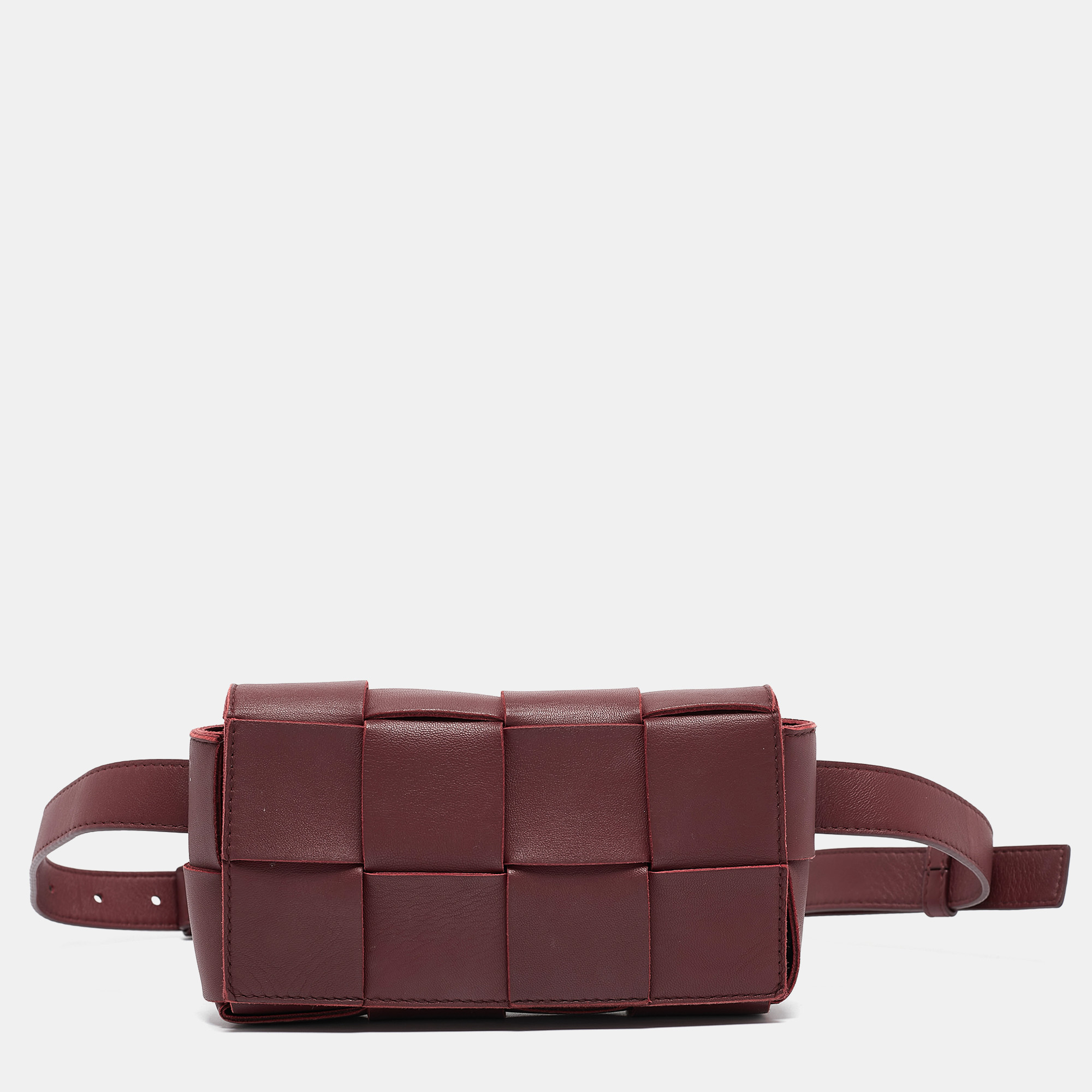 

Bottega Veneta Maroon Intrecciato Leather Mini Cassette Belt Bag, Red