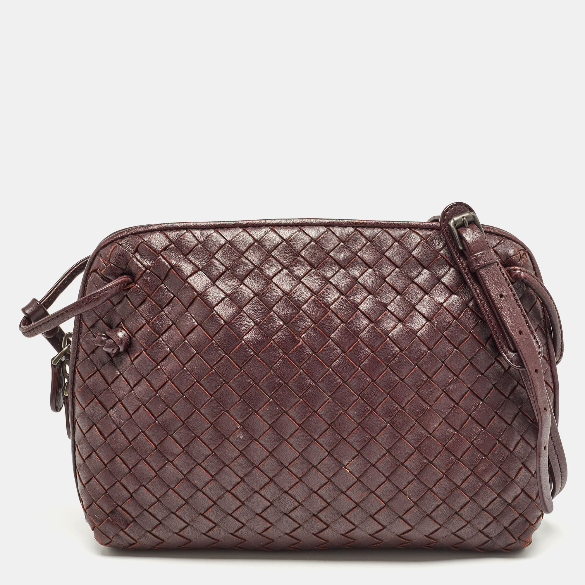 

Bottega Veneta Burgundy Intrecciato Leather Nodini Crossbody Bag