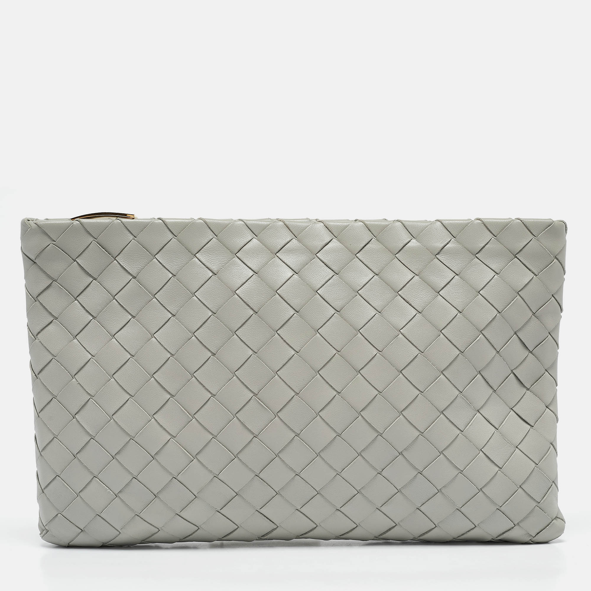 

Bottega Veneta Grey Intrecciato Leather Zip Pochette