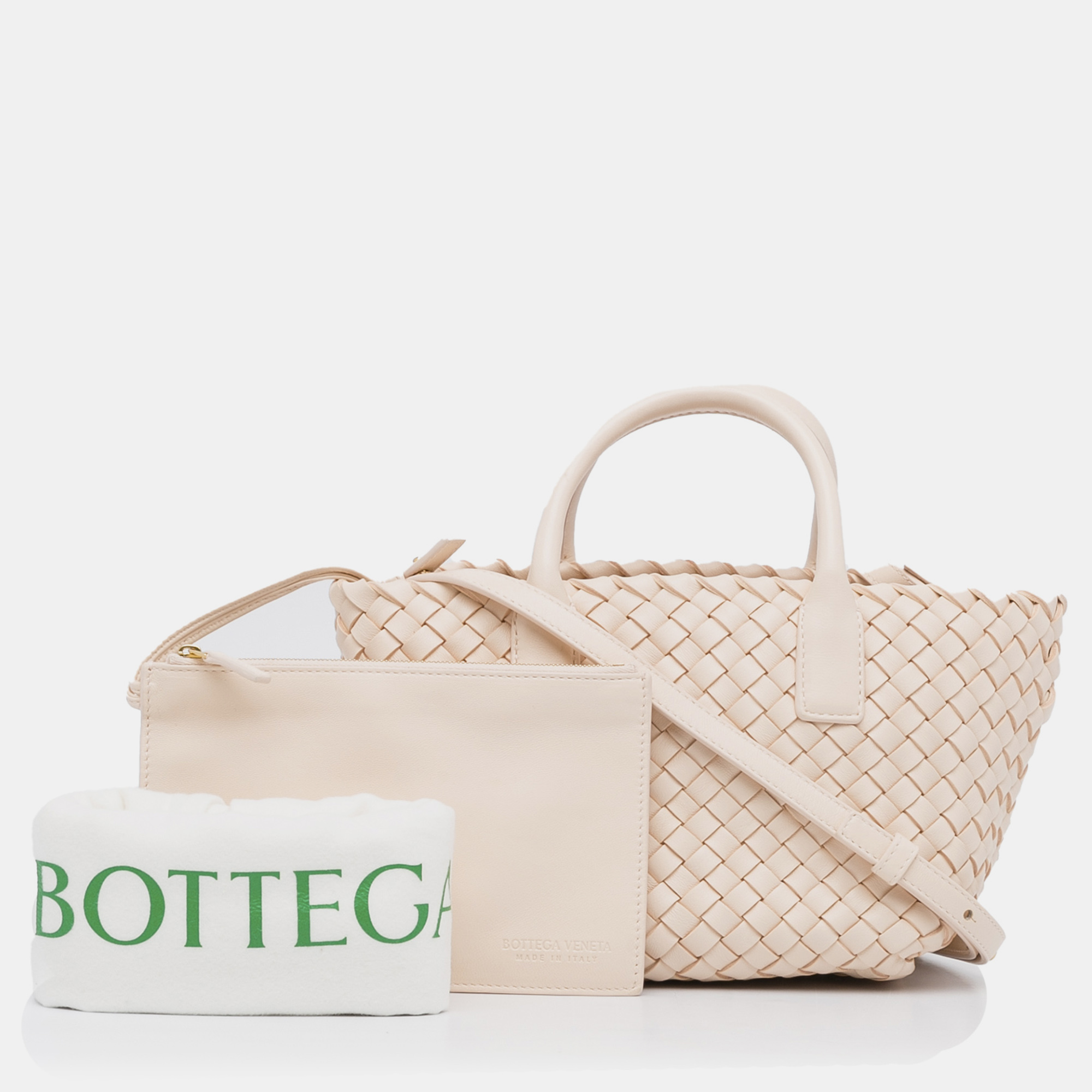 Bottega Veneta Pink Mini Lambskin Intreccio Cabat Tote 