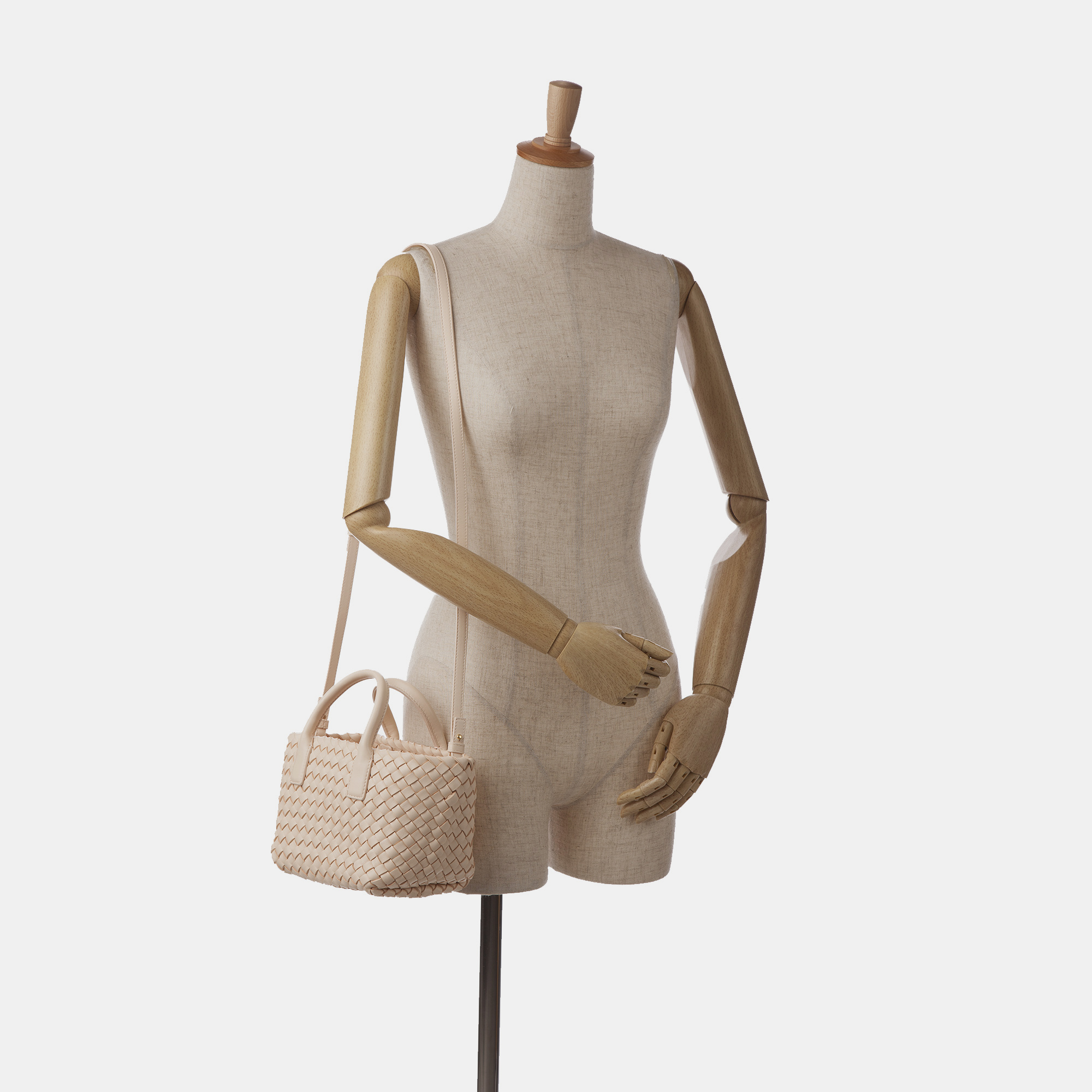 Bottega Veneta Pink Mini Lambskin Intreccio Cabat Tote 
