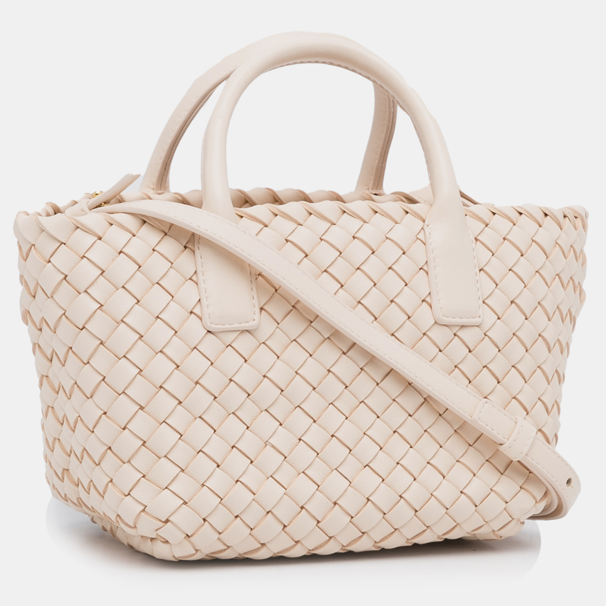 Bottega Veneta Pink Mini Lambskin Intreccio Cabat Tote 
