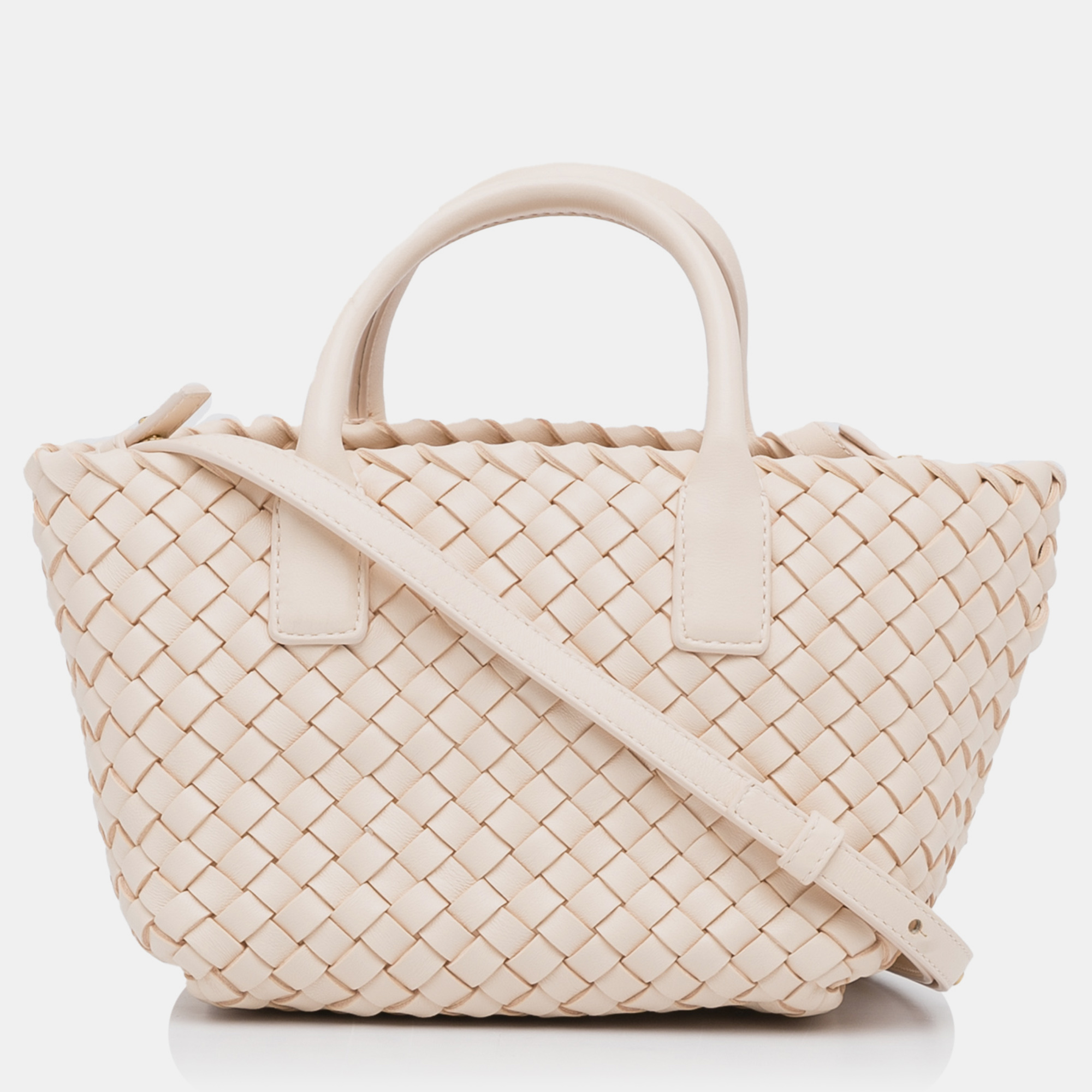 

Bottega Veneta Pink Mini Lambskin Intreccio Cabat Tote