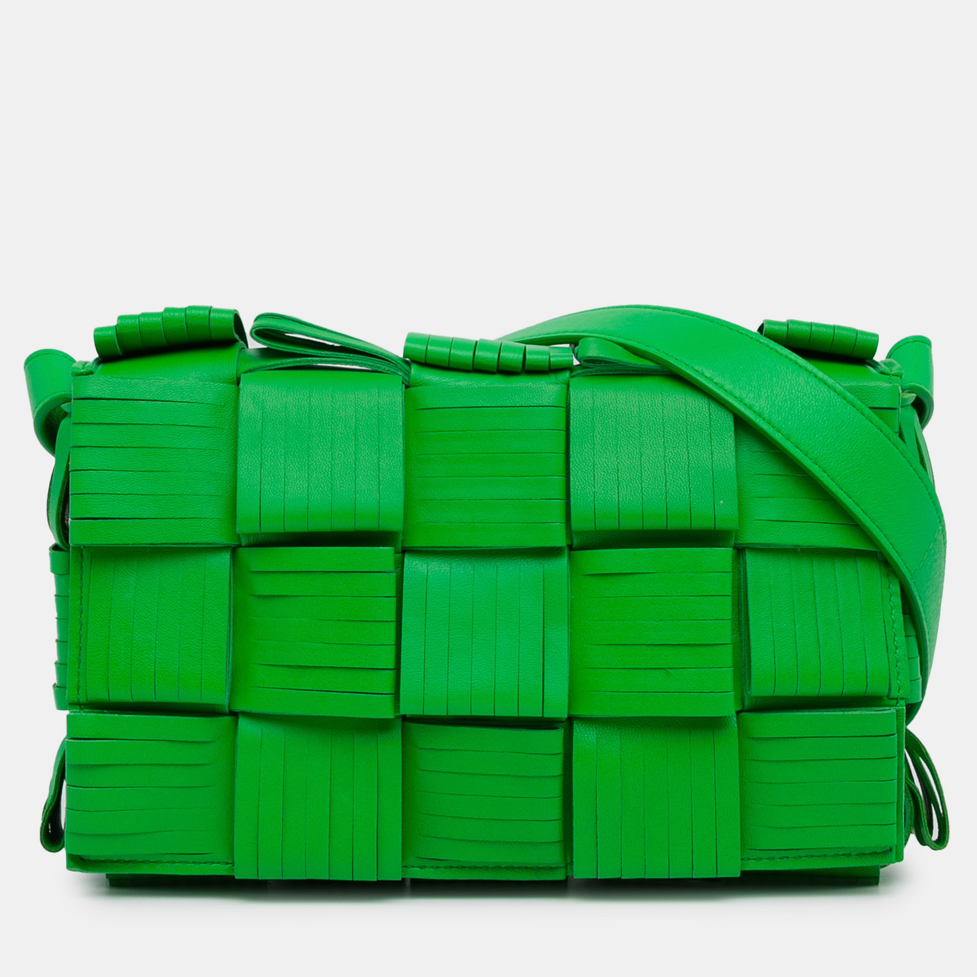 

Bottega Veneta Green Nappa Intrecciato Leather Fringed Cassette Crossbody Bag