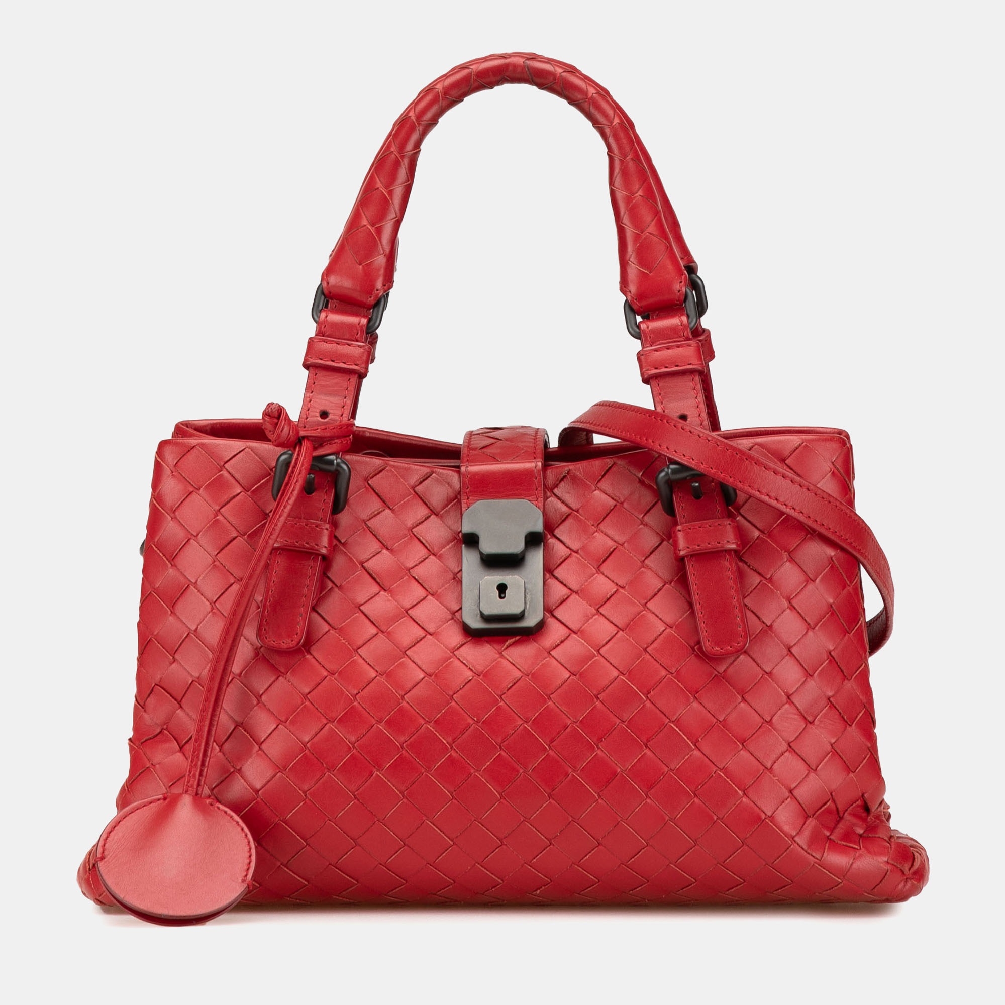 

Bottega Veneta Red Mini Nappa Intrecciato Roma Satchel Bag