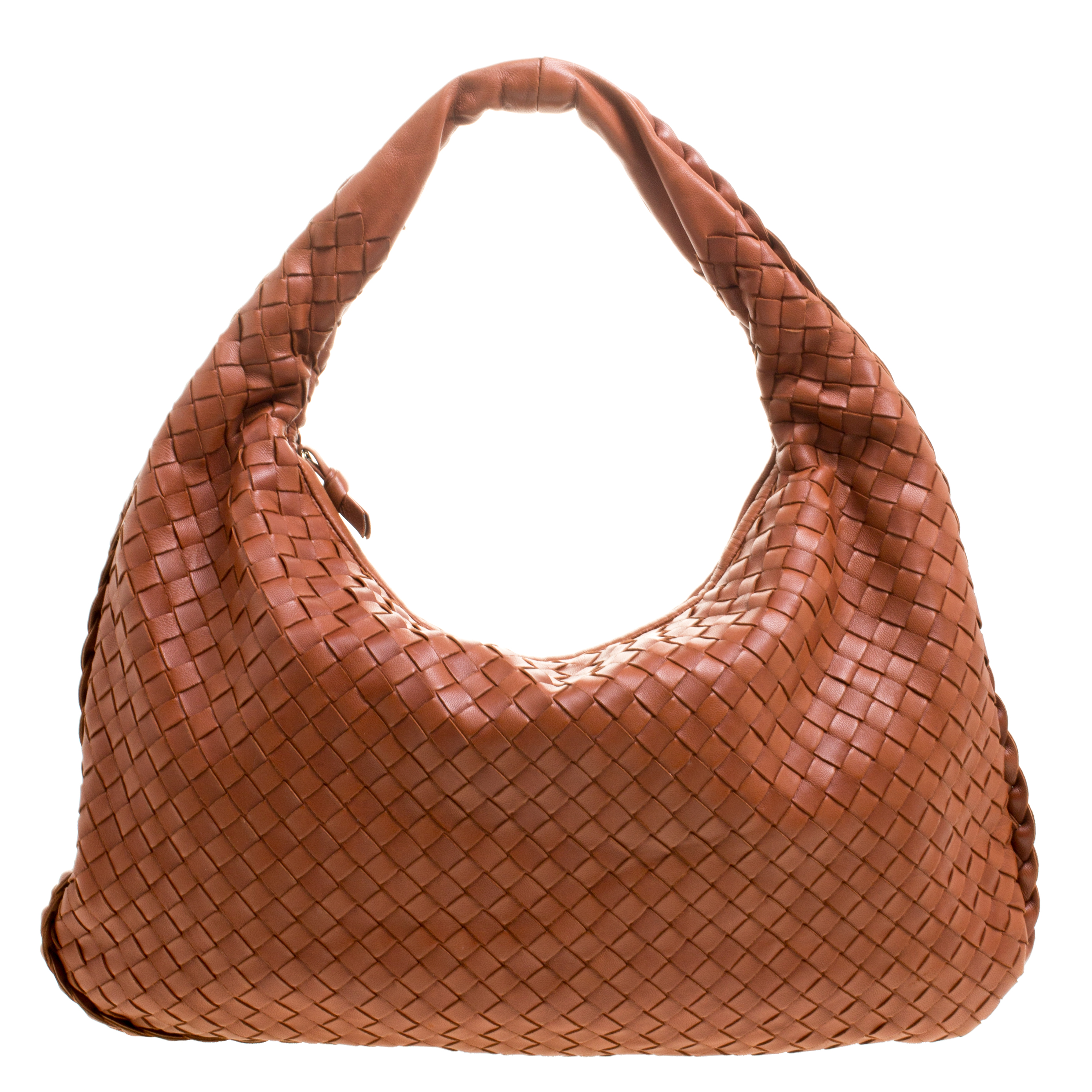 Pre Owned Bottega Veneta Copper Intrecciato Leather Small Hobo