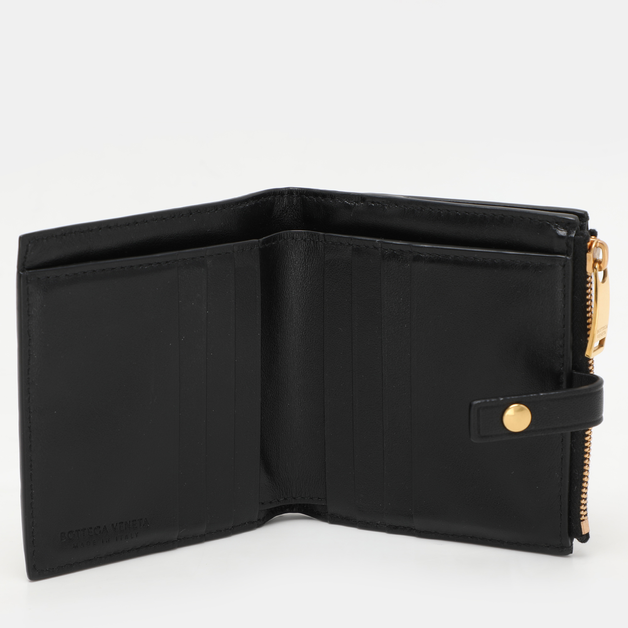 Bottega Veneta Black Intrecciato Leather French Wallet 