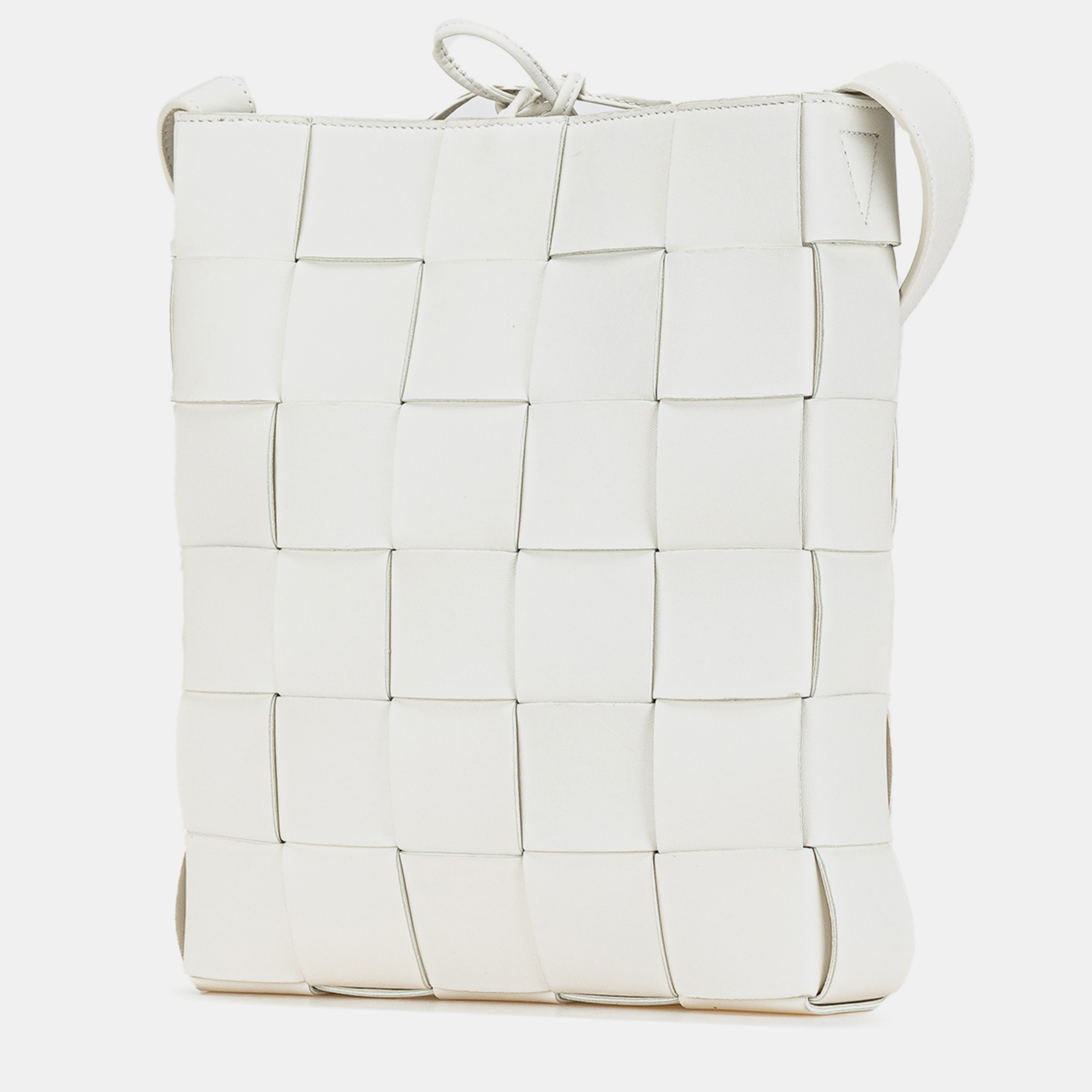 Bottega Veneta White Nappa Intrecciato Cassette Messenger 