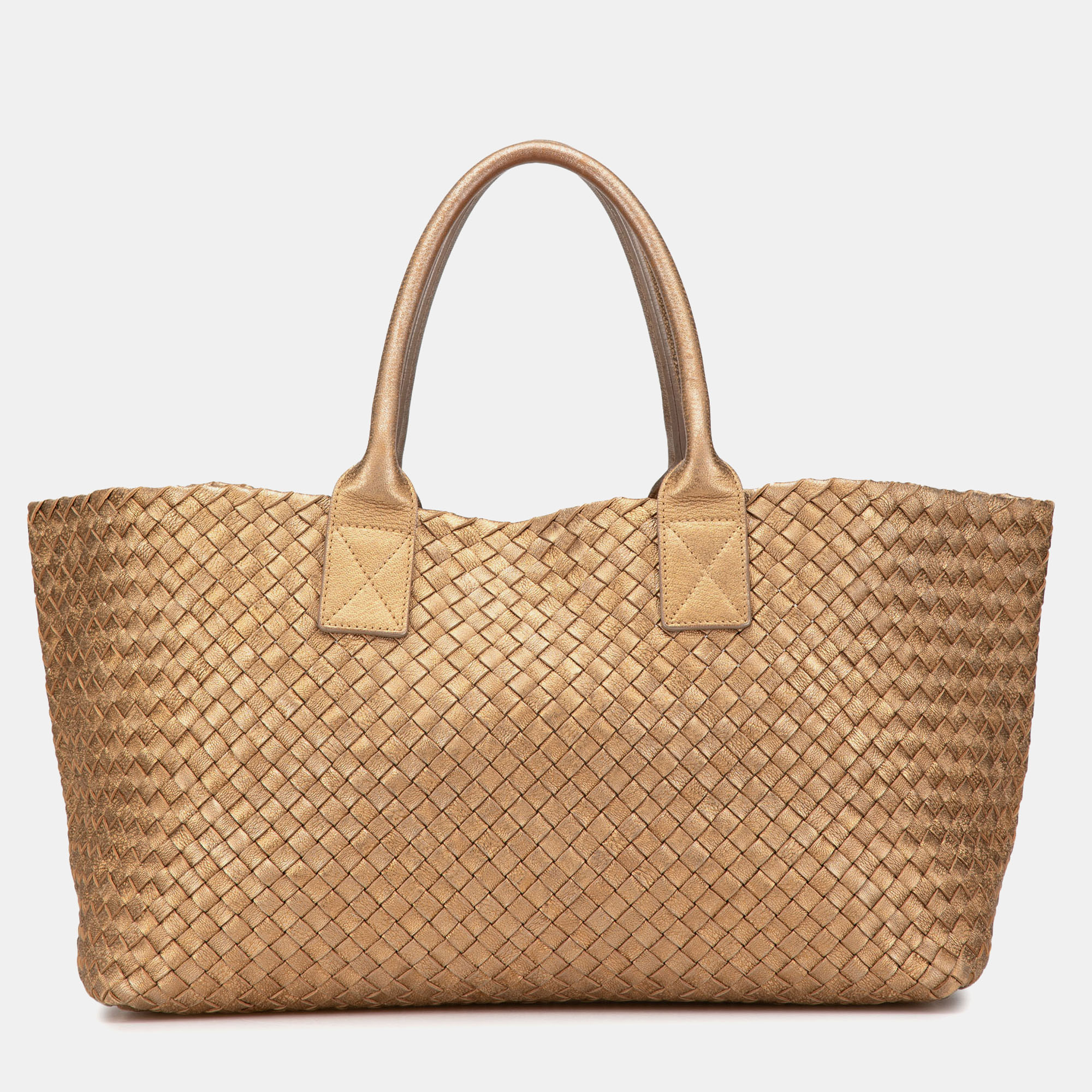 

Bottega Veneta Gold Medium Lambskin Intrecciato Cabat Tote Bag