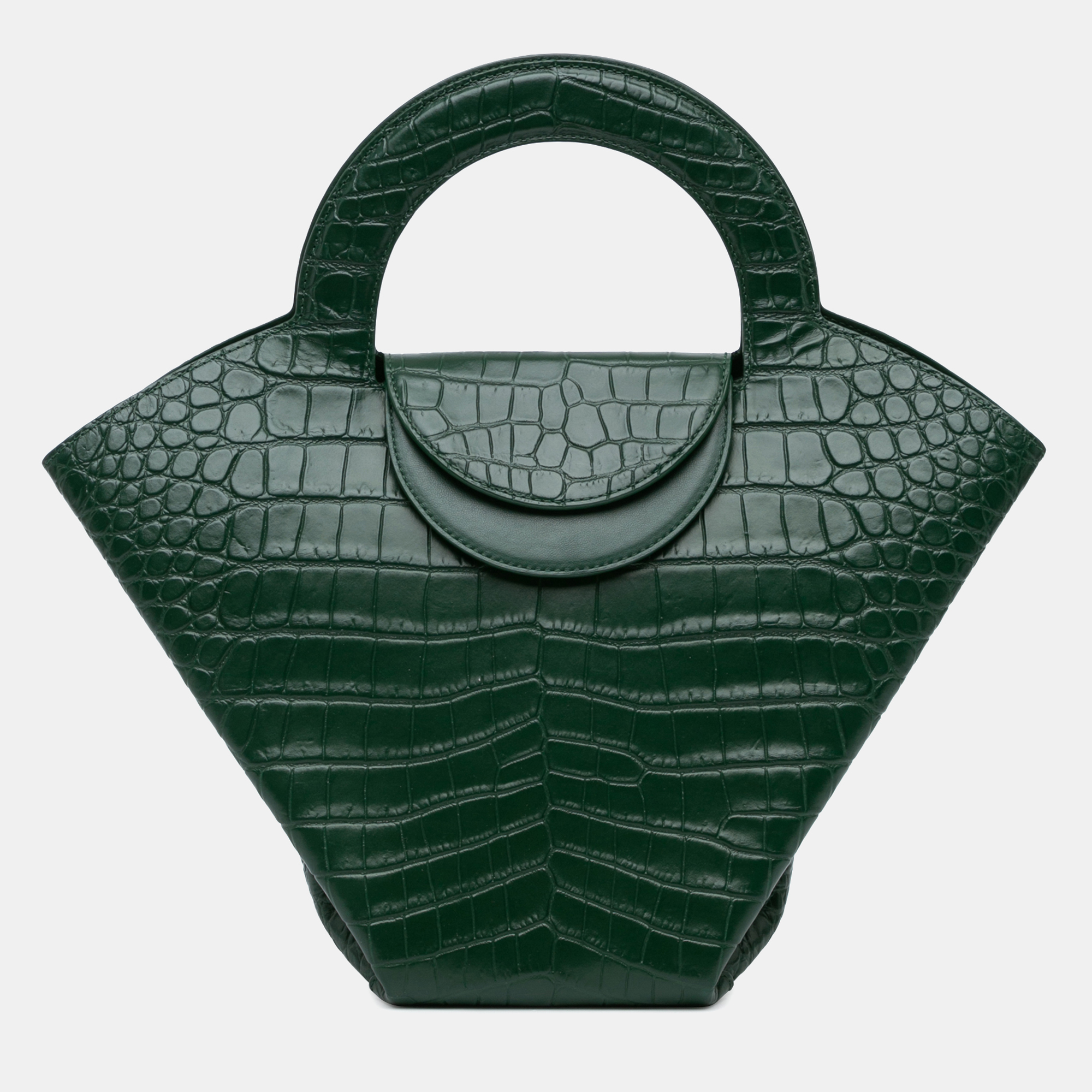 

Bottega Veneta Green Crocodile Embossed Doll Top Handle Bag