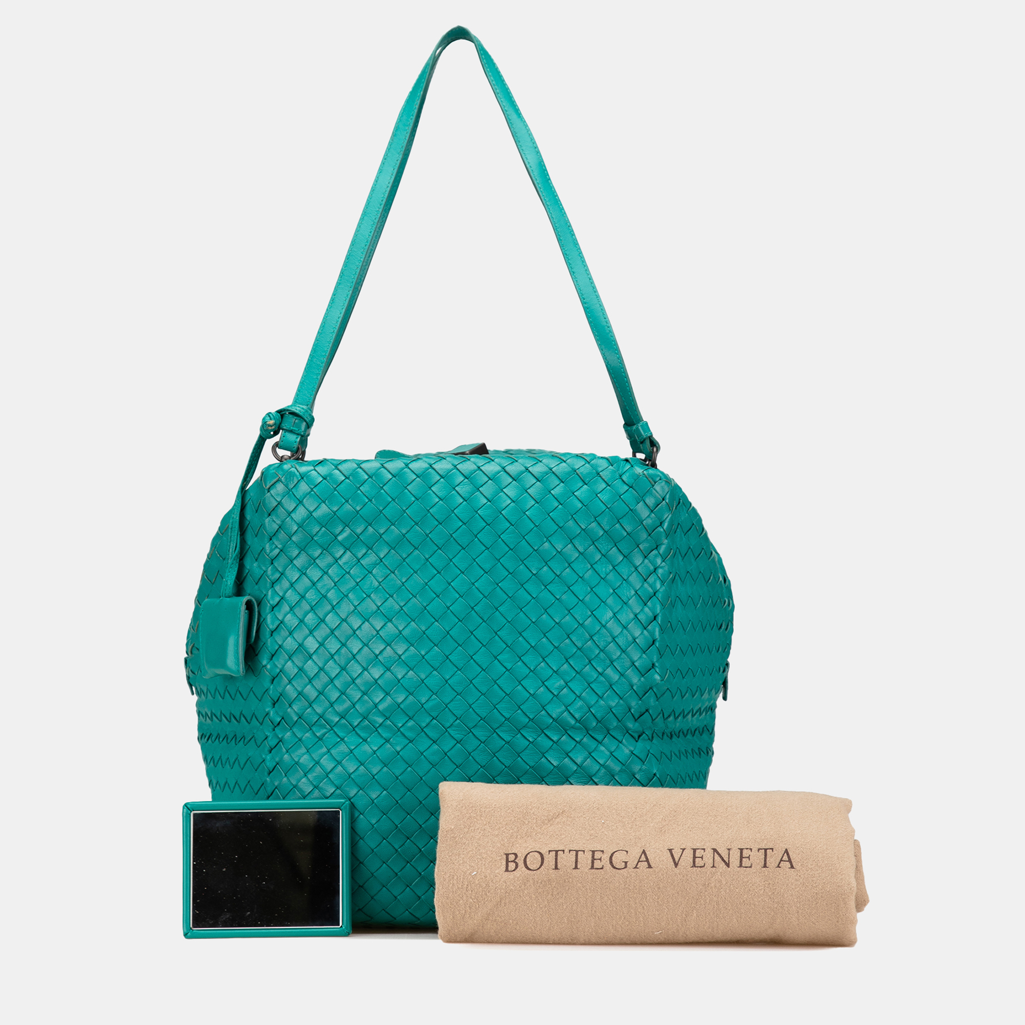 Bottega Veneta Blue Nappa Intrecciato Cube Shoulder Bag 