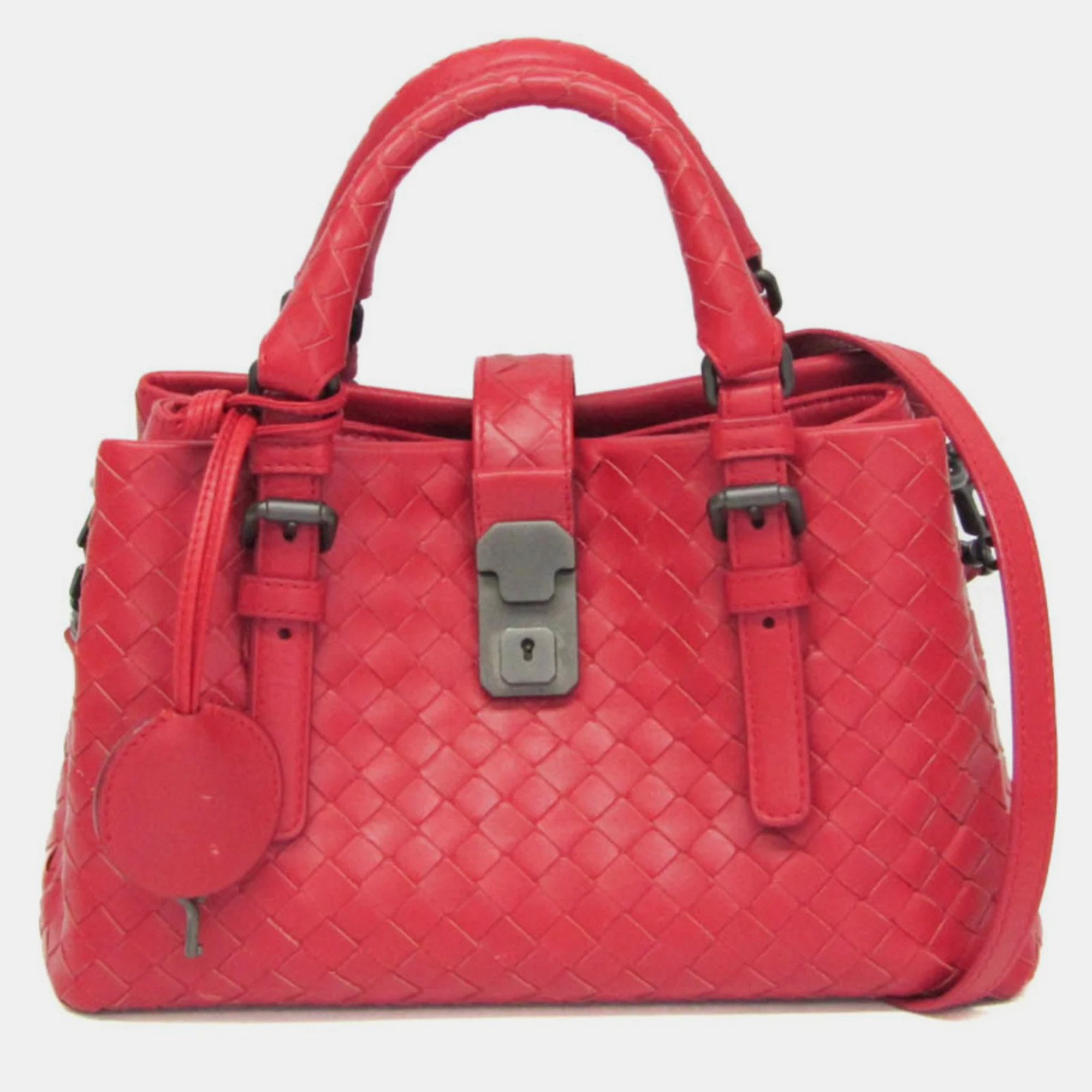 

Bottega Veneta Red Leather Intrecciato Baby Roma Shoulder Bag