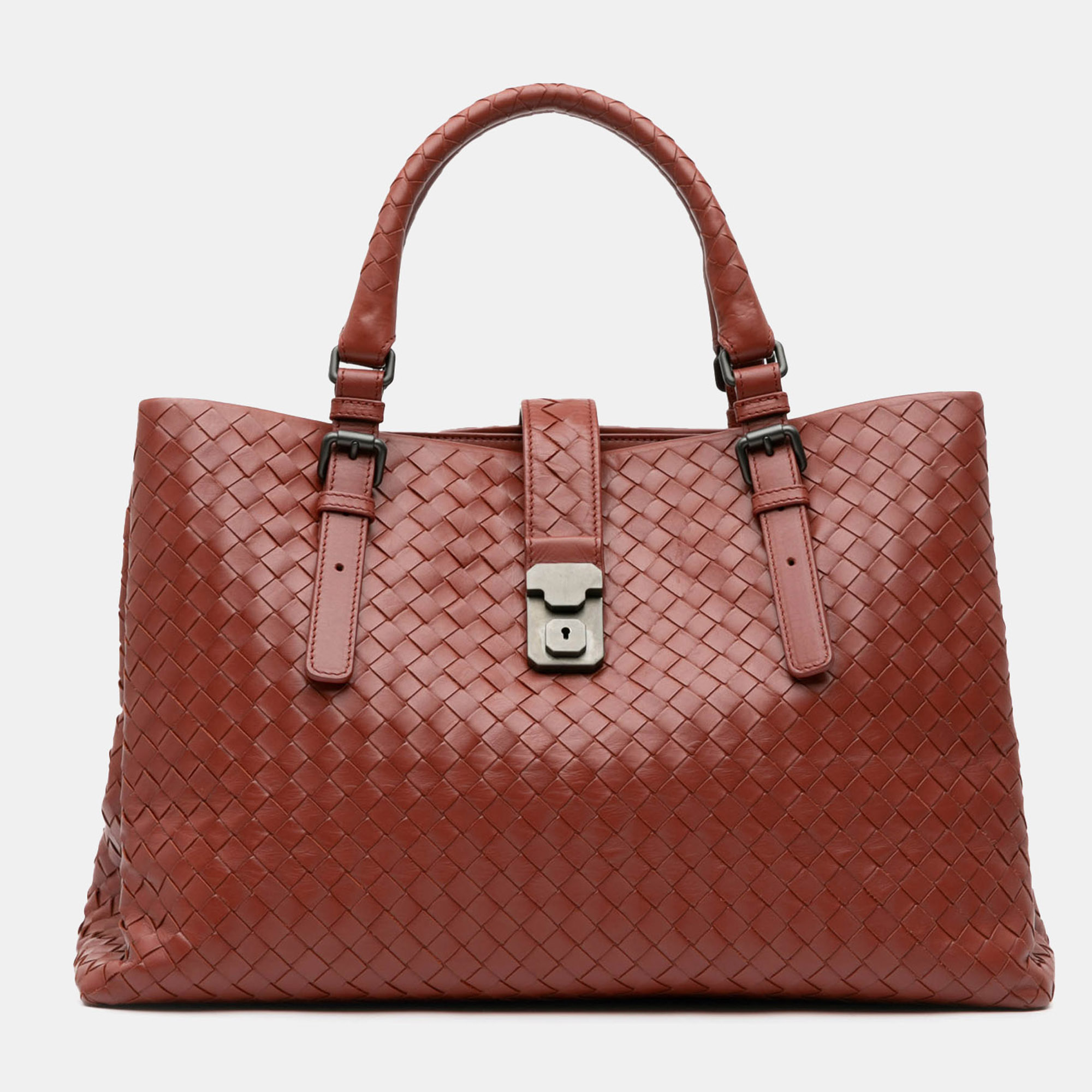 

Bottega Veneta Red Medium Nappa Intrecciato Roma Tote