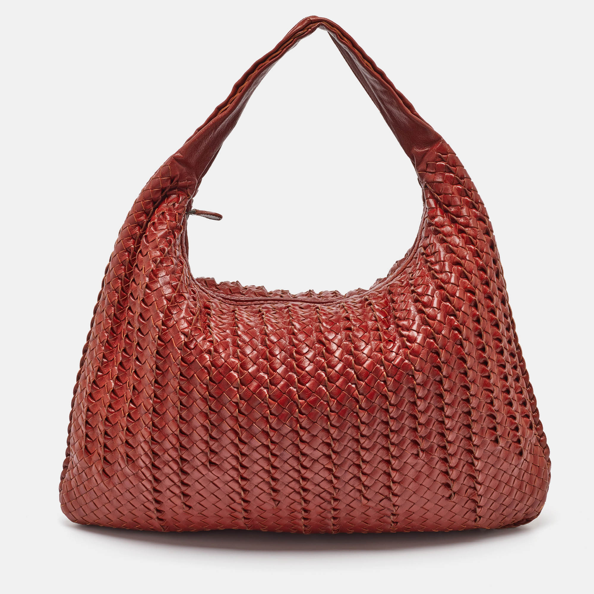 

Bottega Veneta Dark Red Twist Intrecciato Leather Large Veneta Hobo