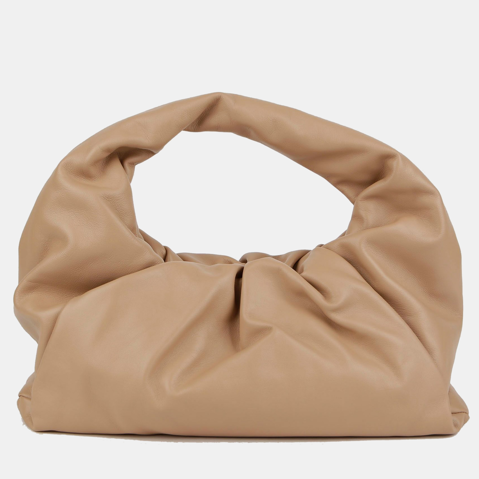 Bottega Veneta Beige Leather Shirring Shoulder Pouch Bag 