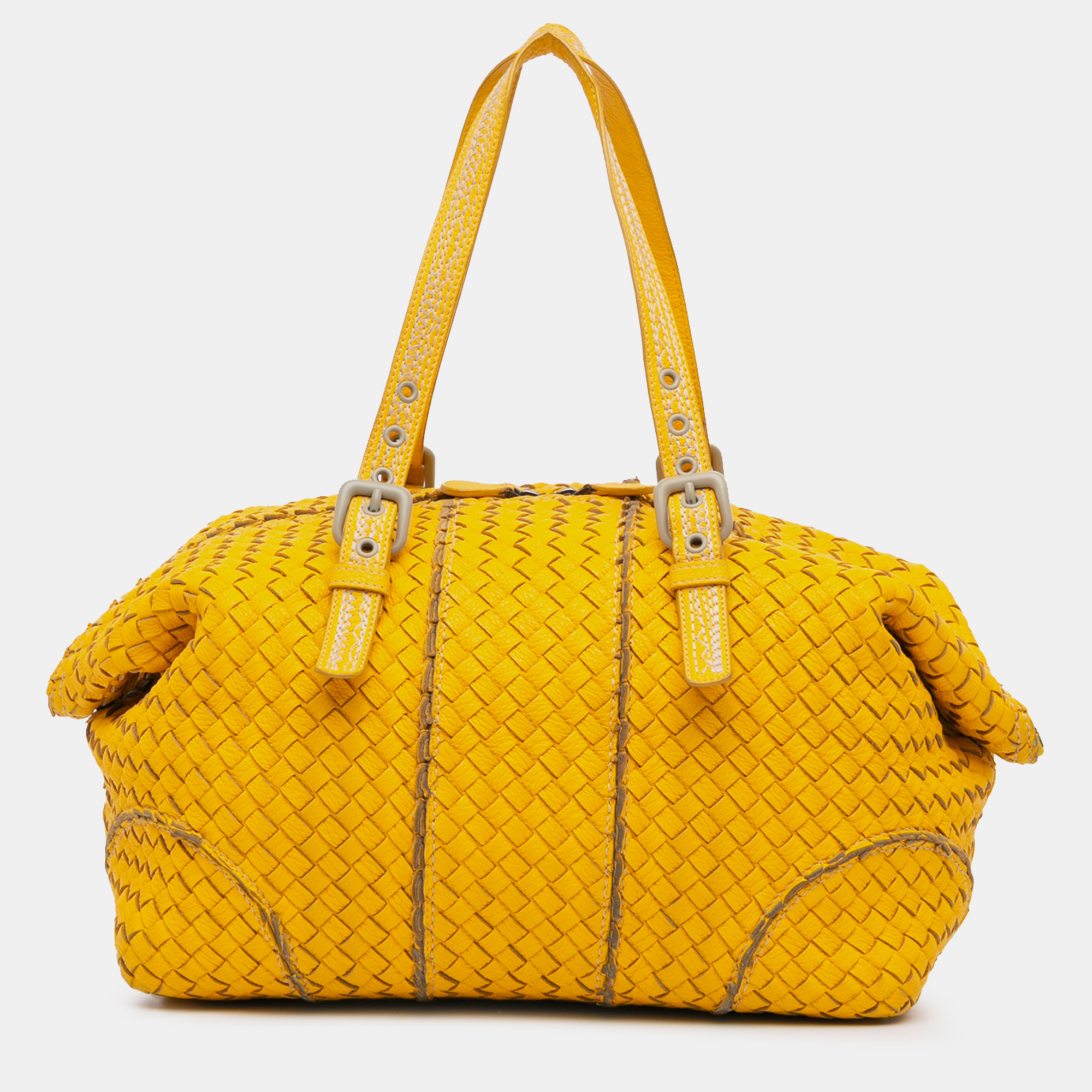 

Bottega Veneta Yellow Intrecciato Vivo Cervo Satchel