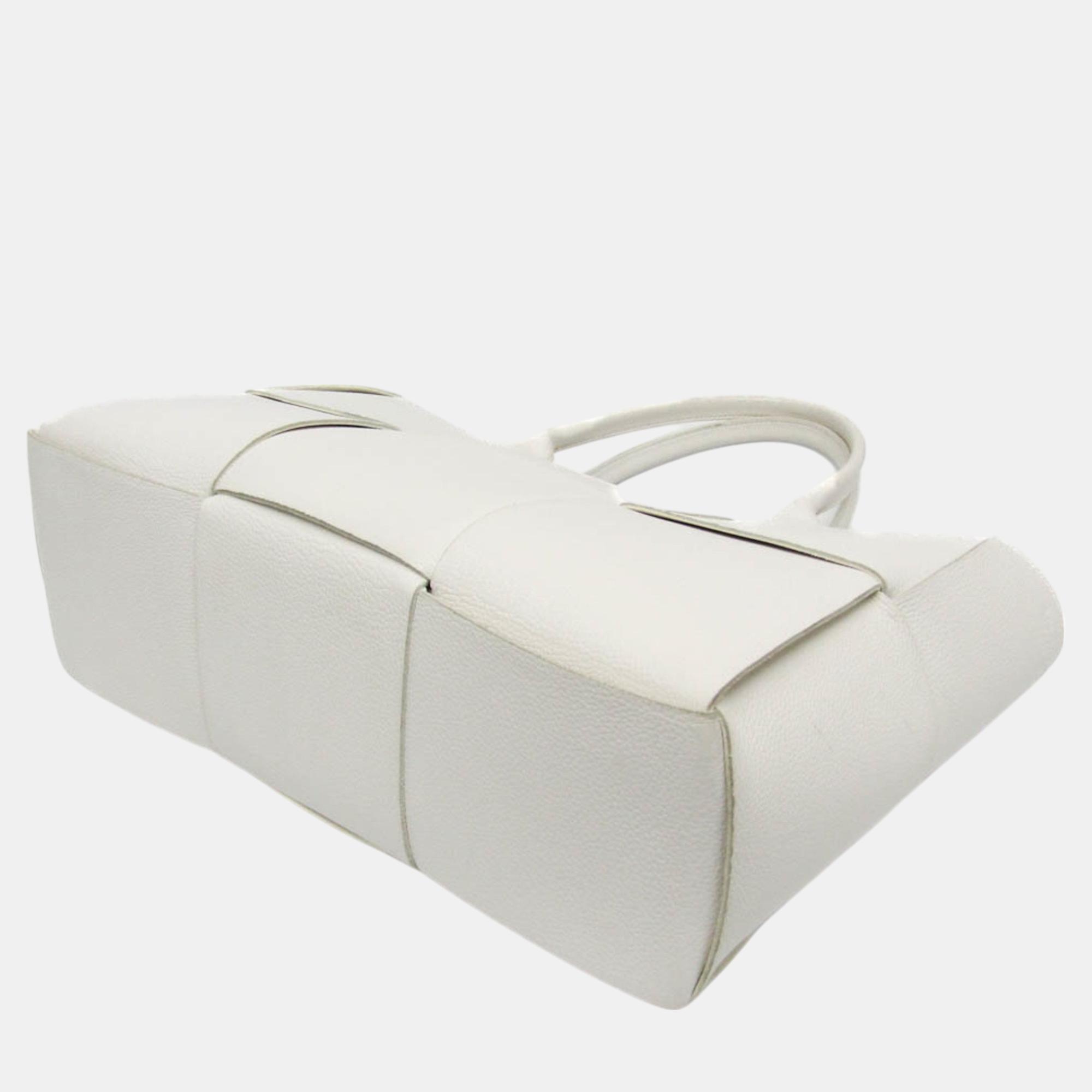 Bottega Veneta White Leather Maxi Intrecciato Arco Tote Bag 