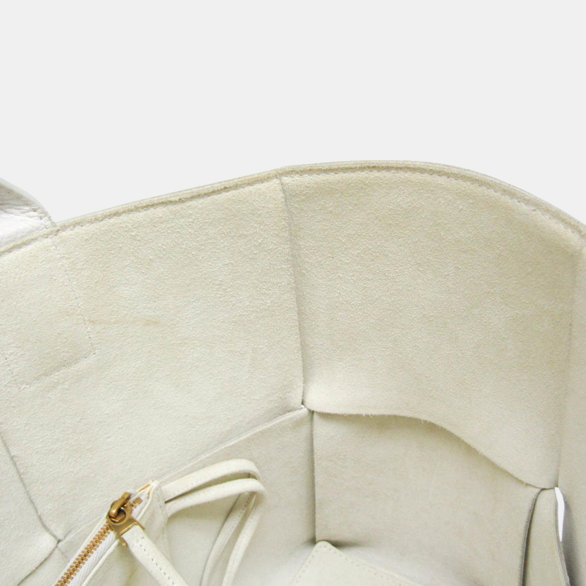 Bottega Veneta White Leather Maxi Intrecciato Arco Tote Bag 