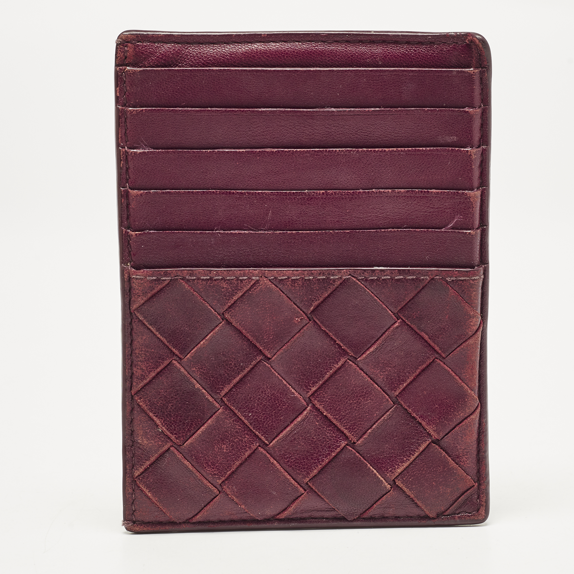 

Bottega Veneta Burgundy Intrecciato Leather Zip Card Holder