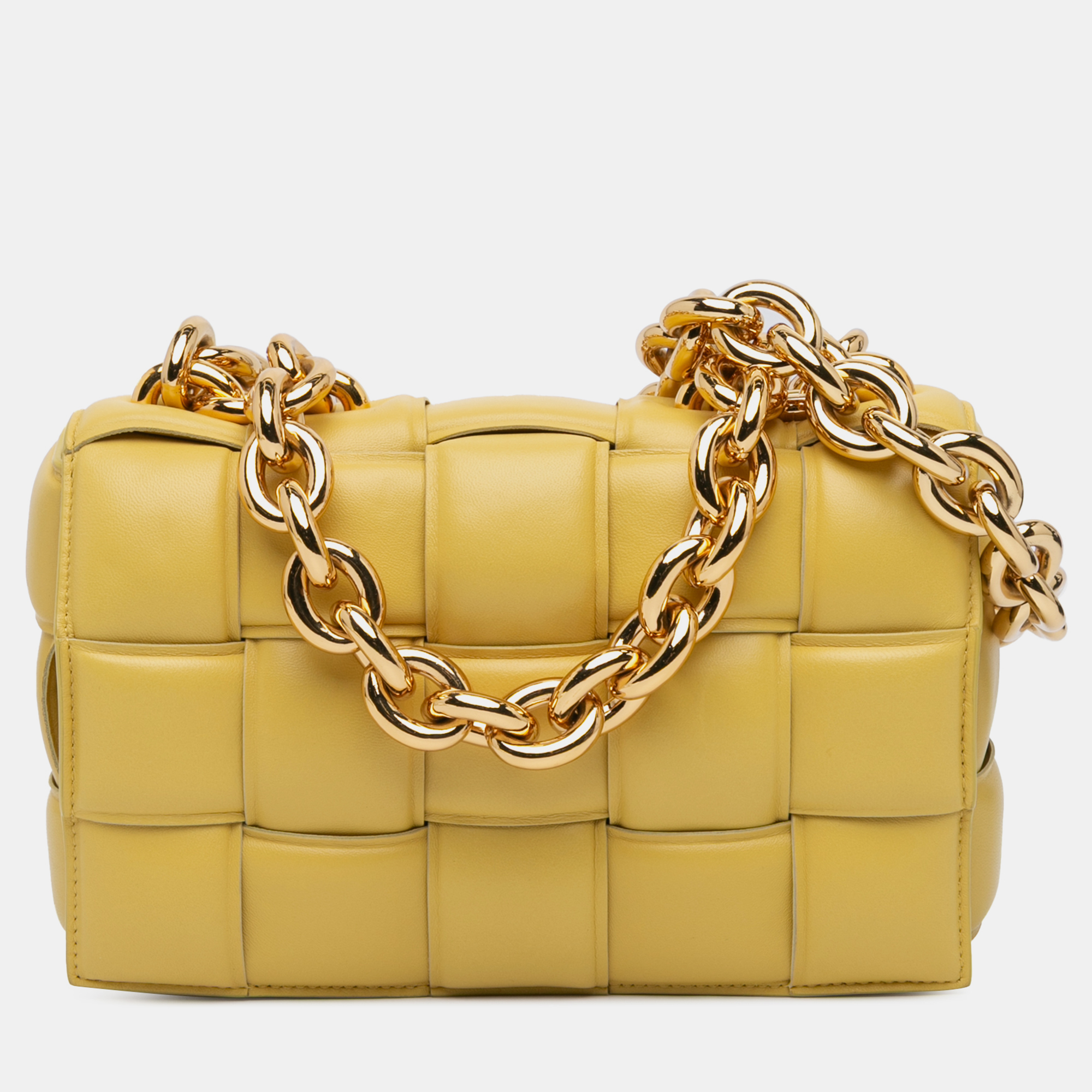 

Bottega Veneta Yellow Nappa Intrecciato Padded Chain Cassette Satchel