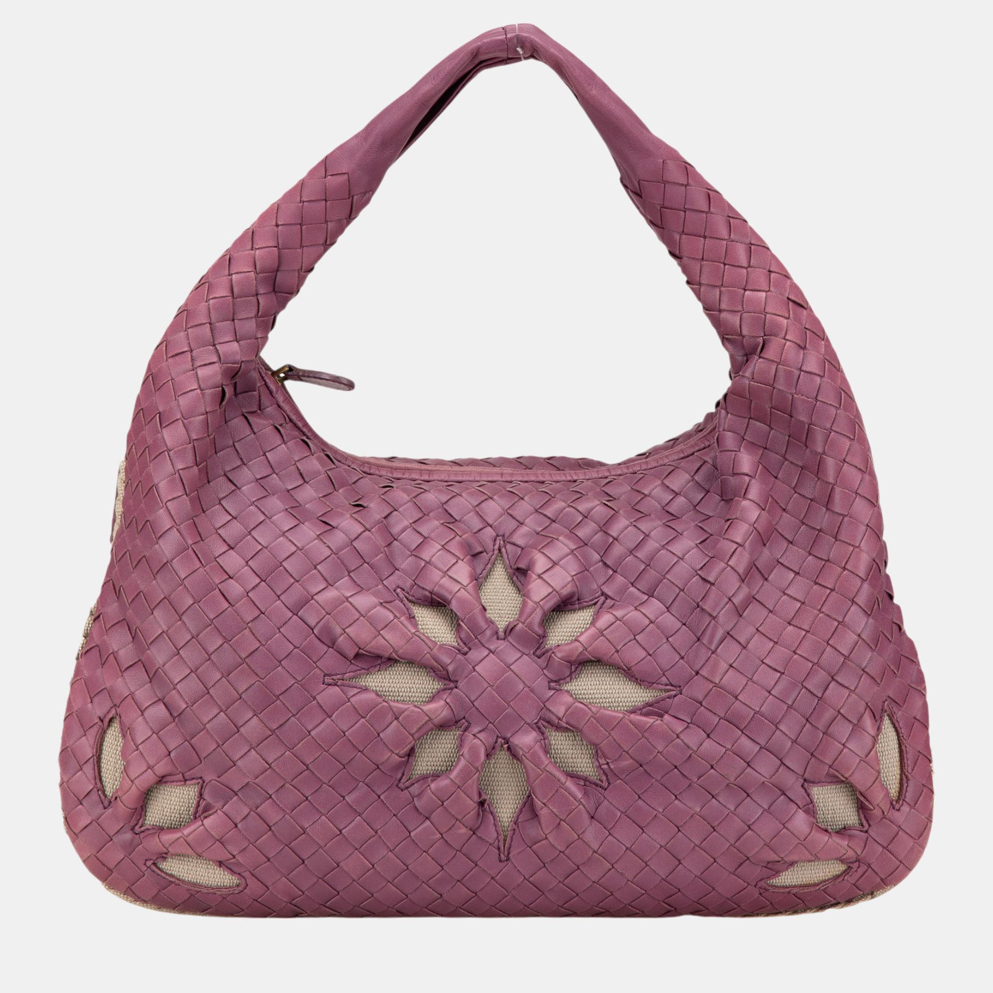 

Bottega Veneta Purple Medium Nappa Intrecciato Flower Veneta Hobo