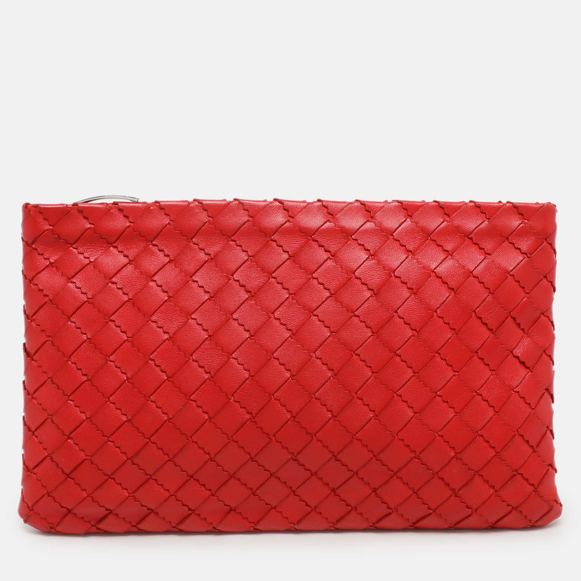 

Bottega Veneta Red Intrecciato Leather Zip Pouch