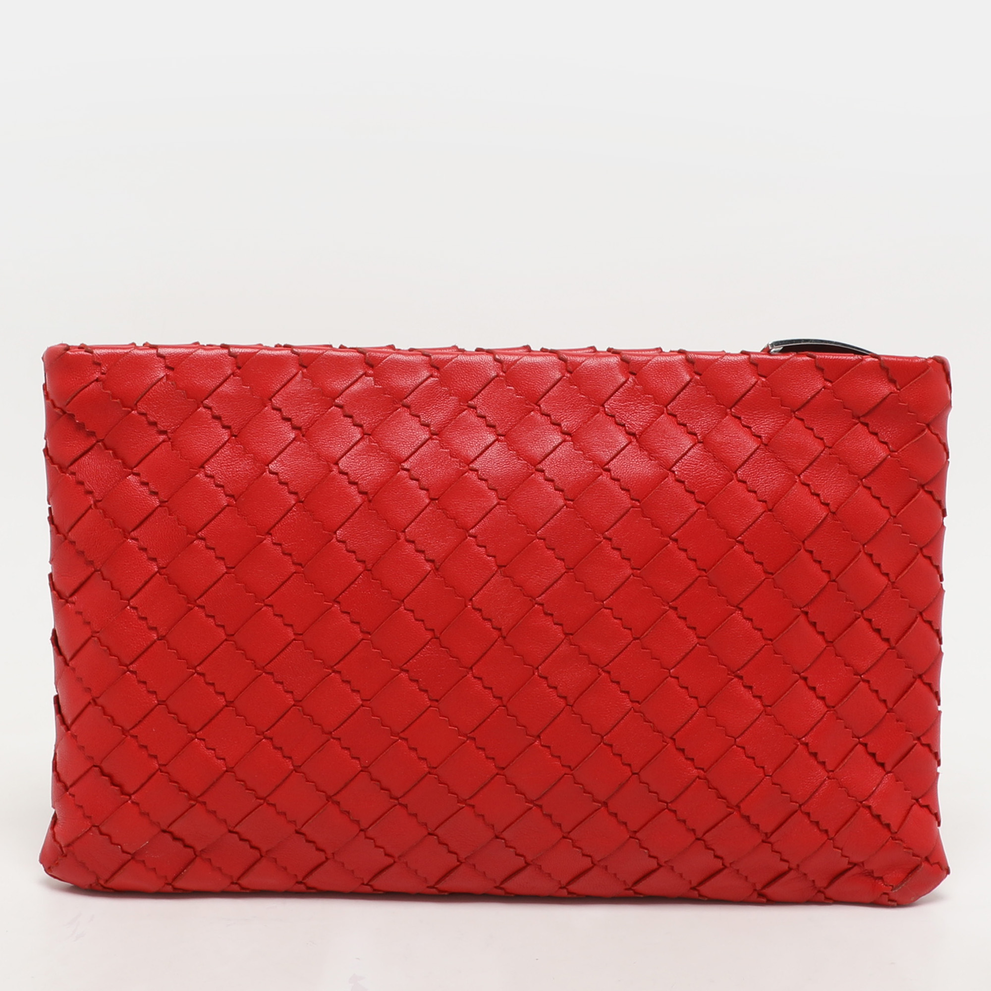 Bottega Veneta Red Intrecciato Leather Zip Pouch 