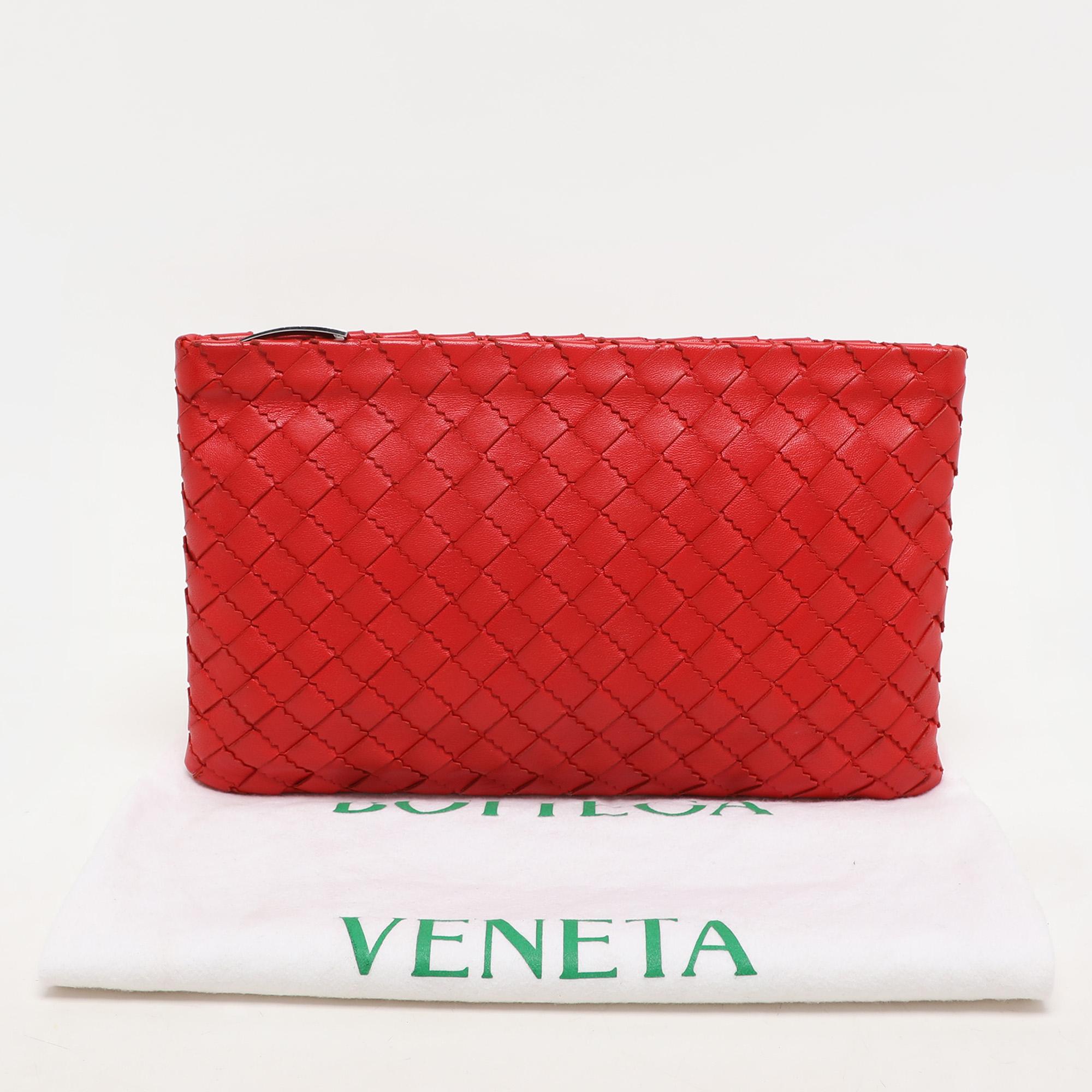 Bottega Veneta Red Intrecciato Leather Zip Pouch 