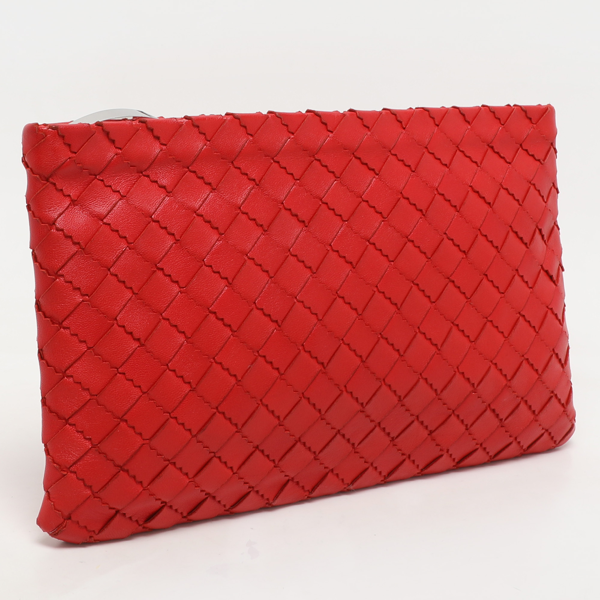 Bottega Veneta Red Intrecciato Leather Zip Pouch 