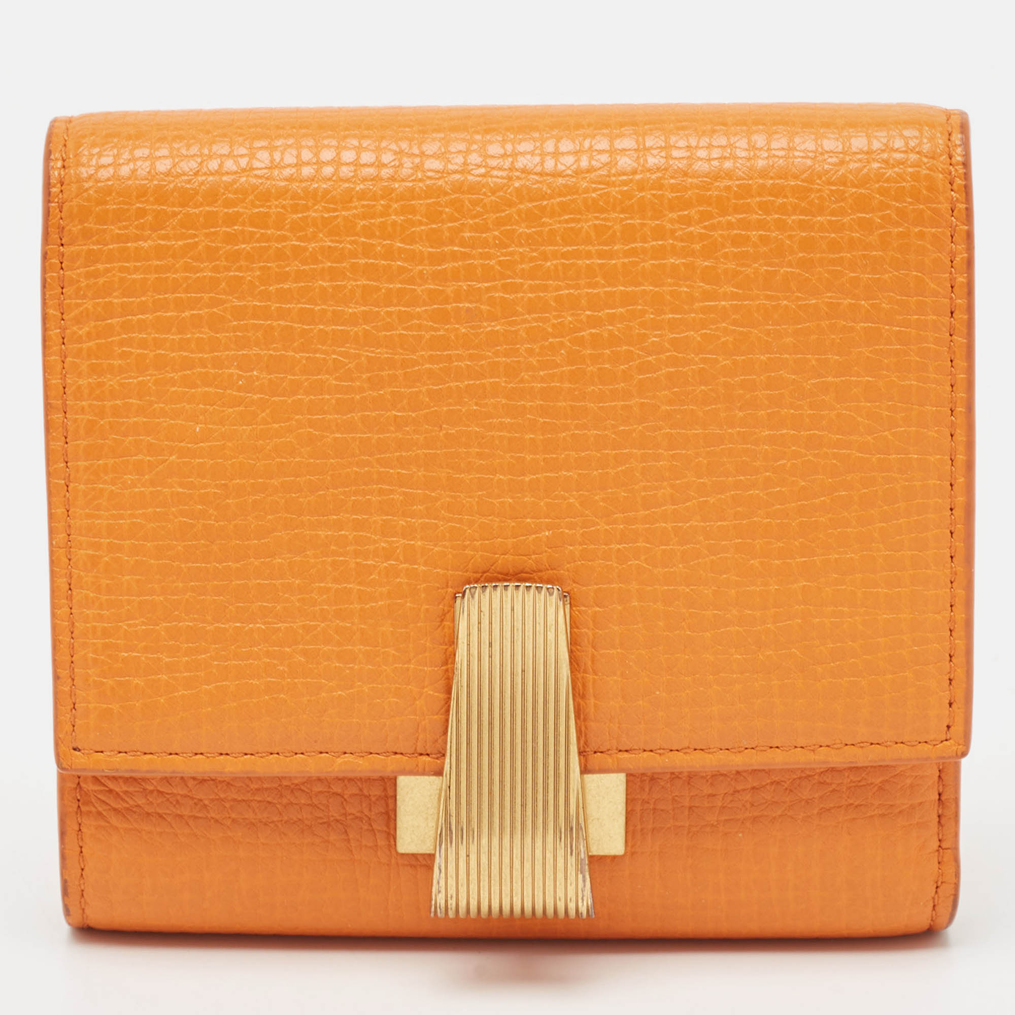 

Bottega Veneta Orange Leather Palmellato Trifold Wallet