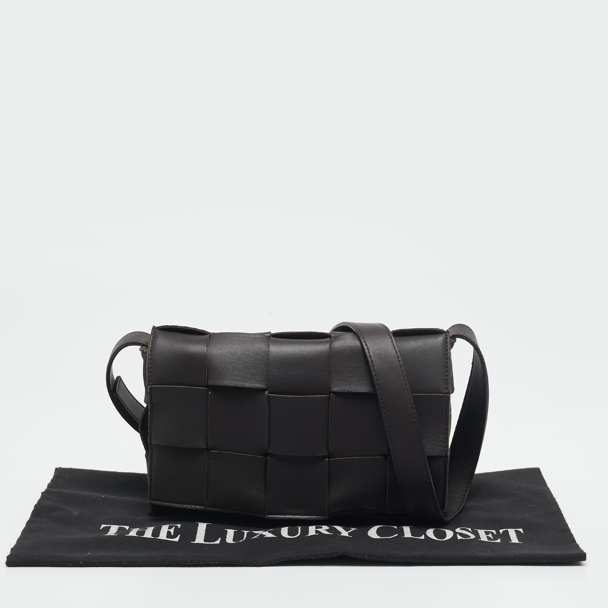 Bottega Veneta Cacao Brown Intreccio Leather Cassette Shoulder Bag 