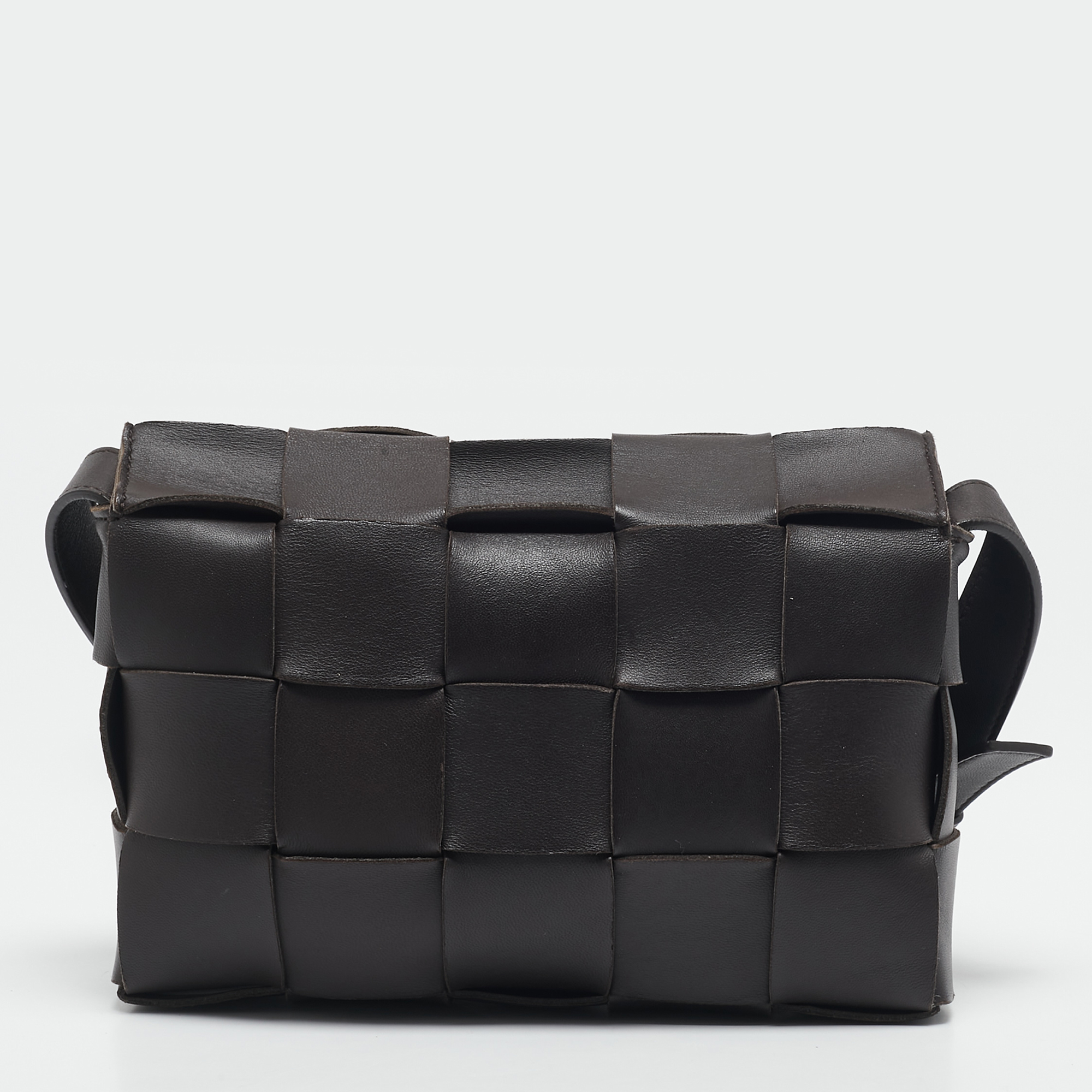 Bottega Veneta Cacao Brown Intreccio Leather Cassette Shoulder Bag 