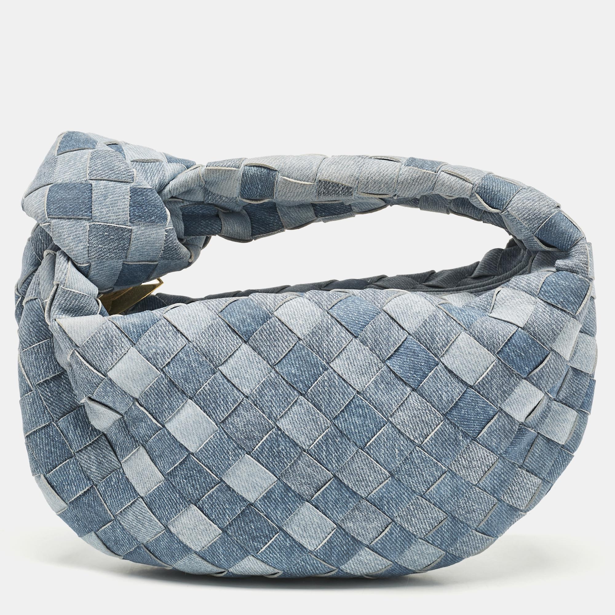 

Bottega Veneta Blue Denim Effect Intrecciato Leather Mini Jodie Hobo