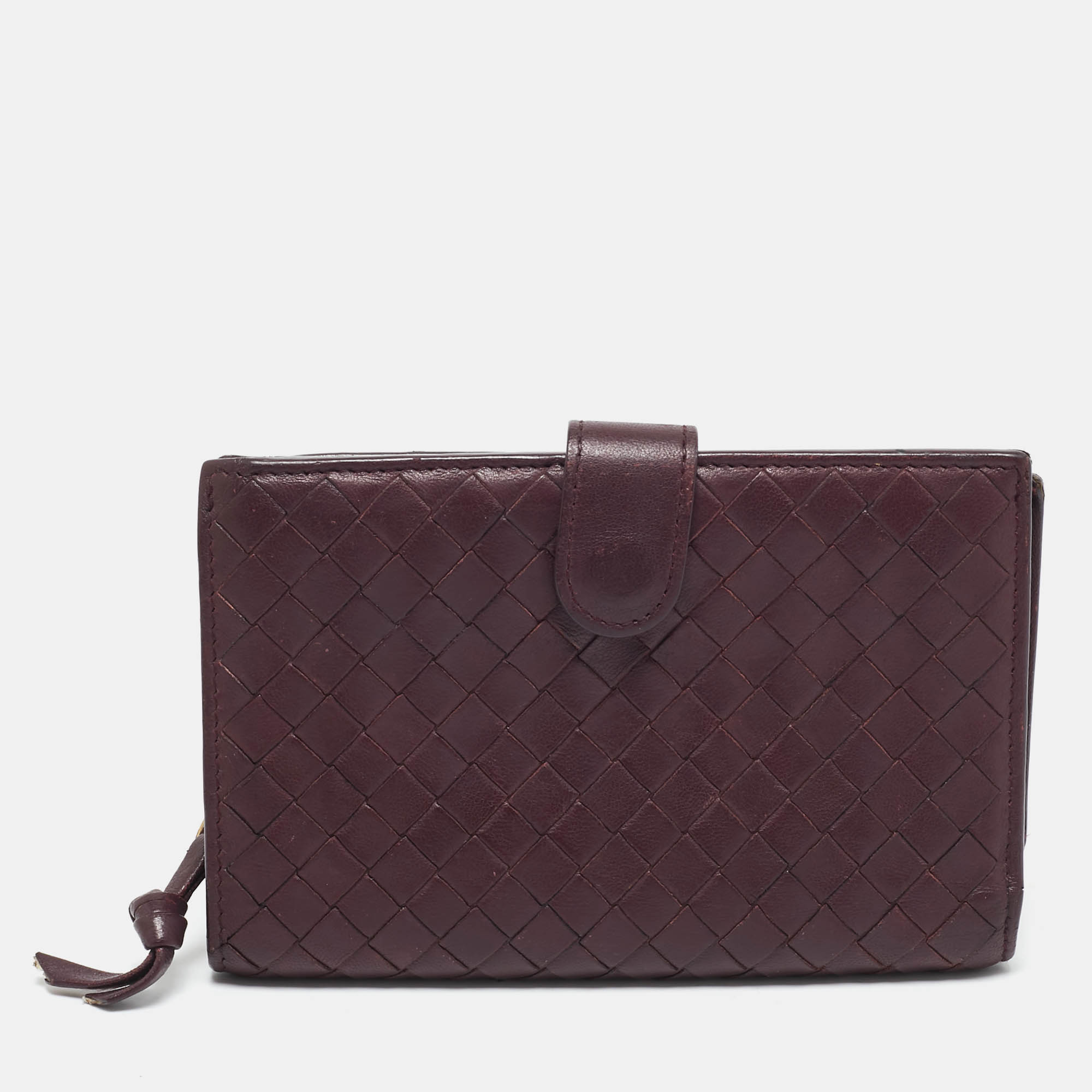 

Bottega Veneta Burgundy Intreccaito Leather French Flap Wallet