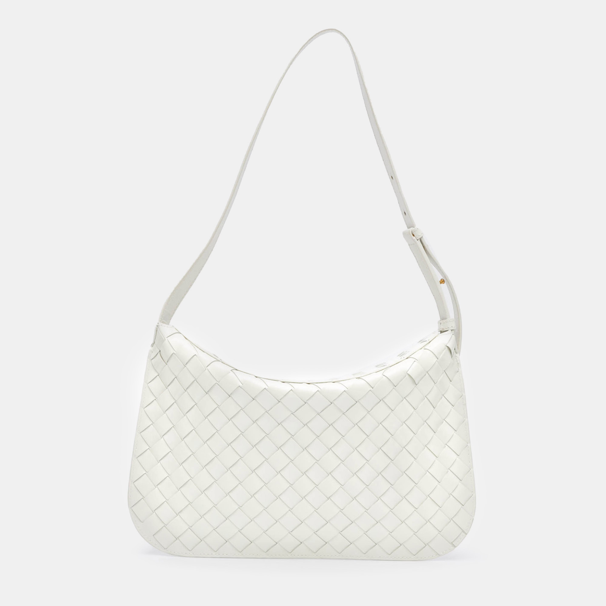 

Bottega Veneta White Brushed Calfskin Intrecciato Cradle Fold Over Shoulder Bag