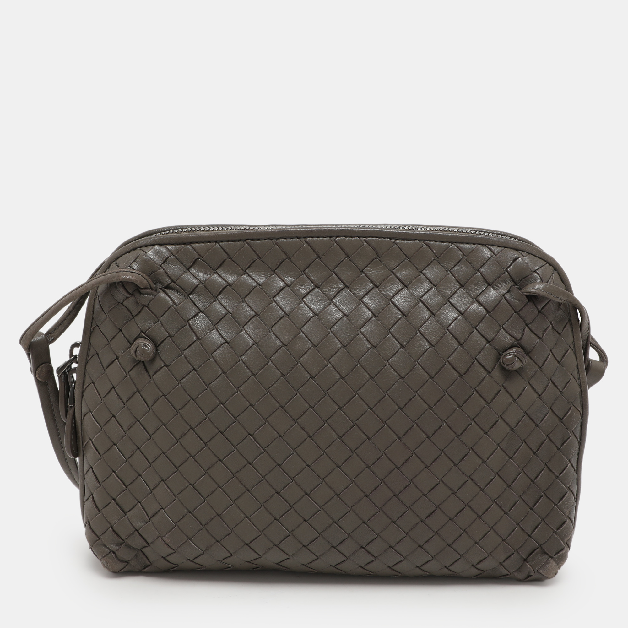 

Bottega Veneta Grey Intrecciato Leather Nodini Crossbody Bag