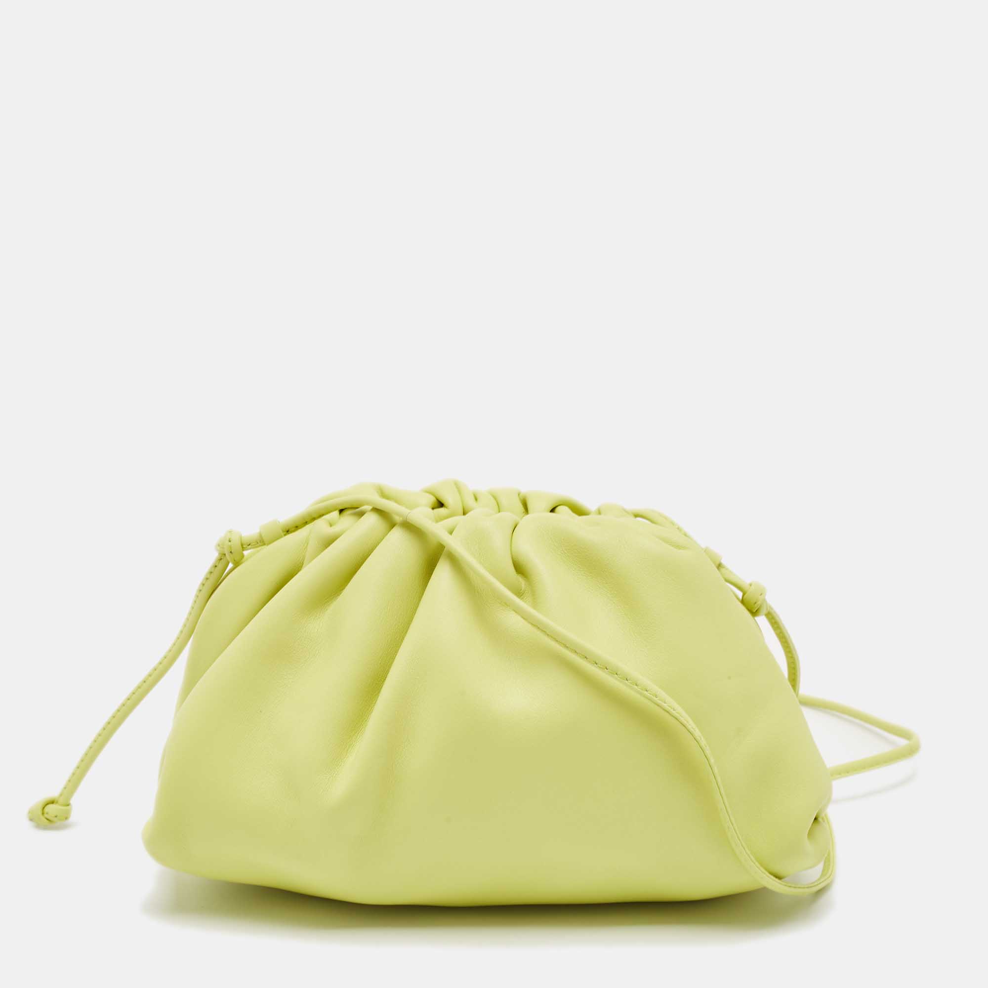 

Bottega Veneta Light Green Leather Mini The Pouch Clutch Bag