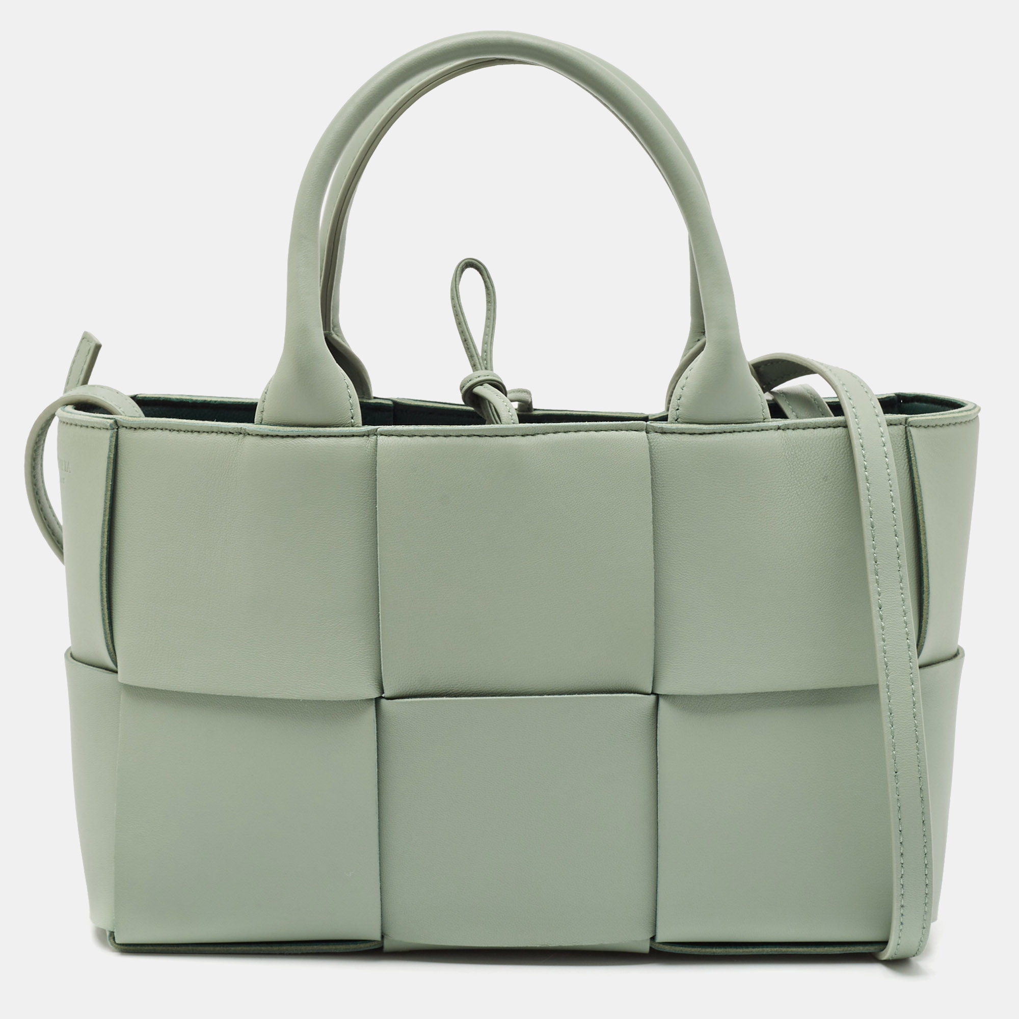 

Bottega Veneta Light Green Intrecciato Leather Mini Arco Tote