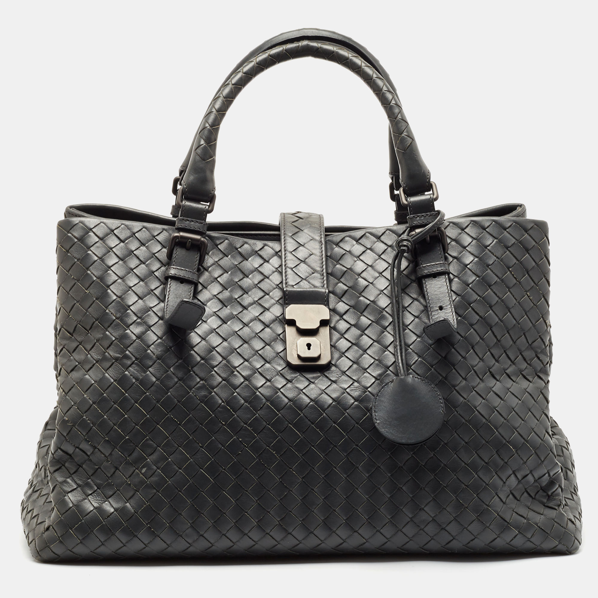 

Bottega Veneta Grey Intrecciato Leather Medium Roma Tote