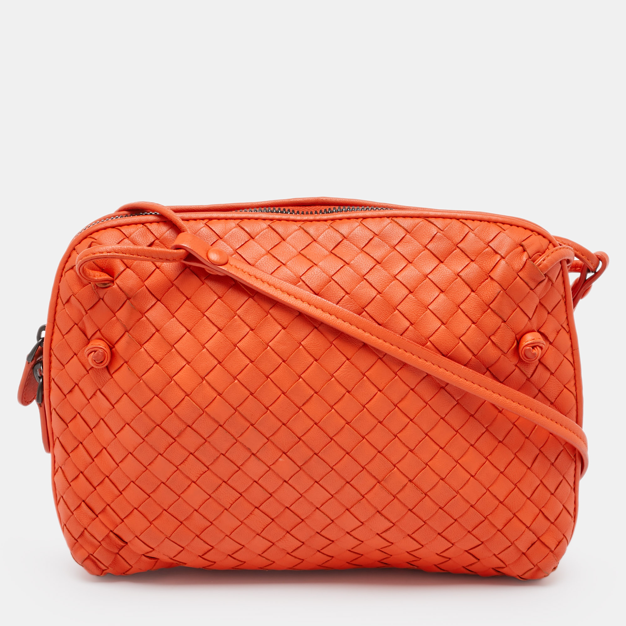 

Bottega Veneta Orange Intrecciato Leather Nodini Shoulder Bag