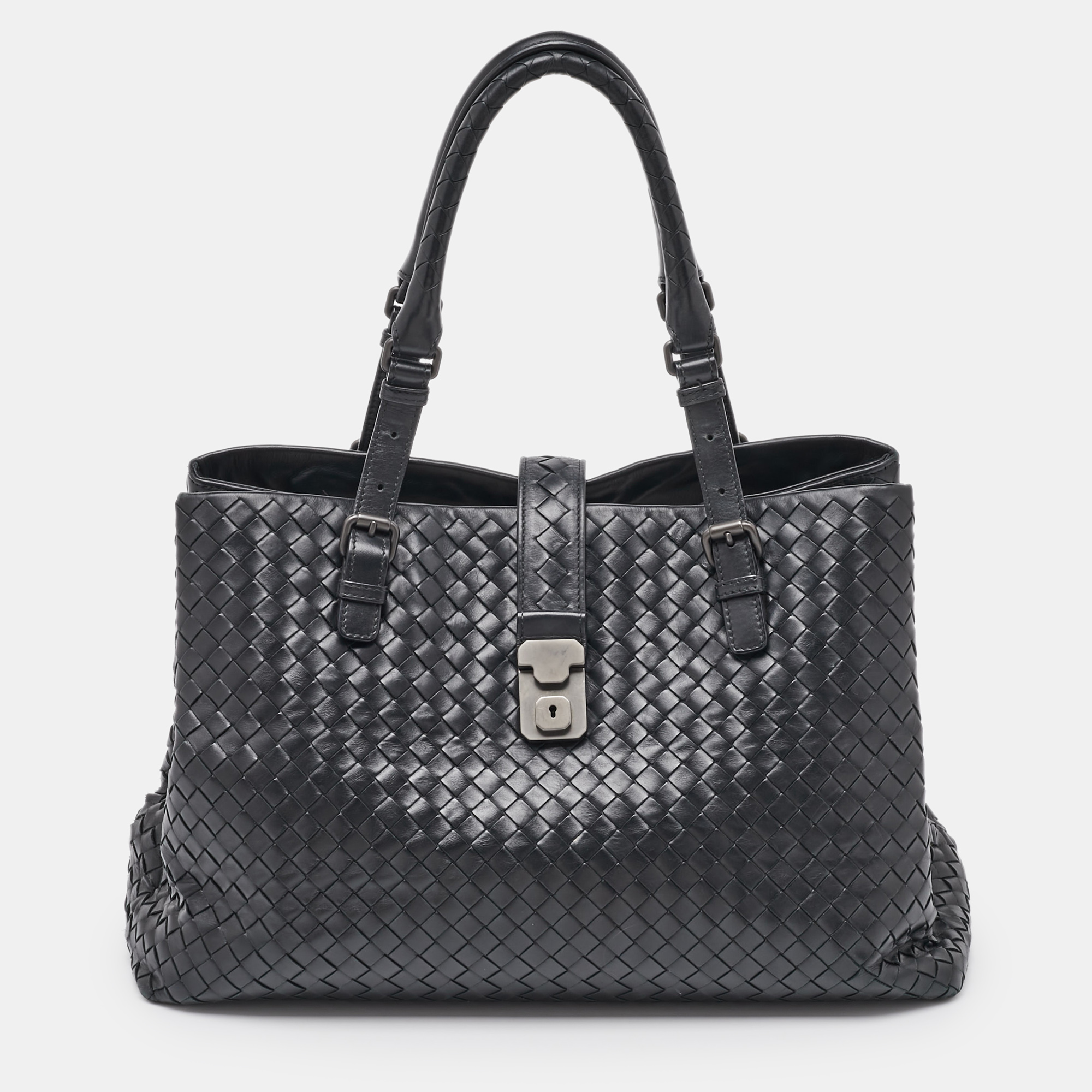 

Bottega Veneta Black Intrecciato Leather Roma Tote