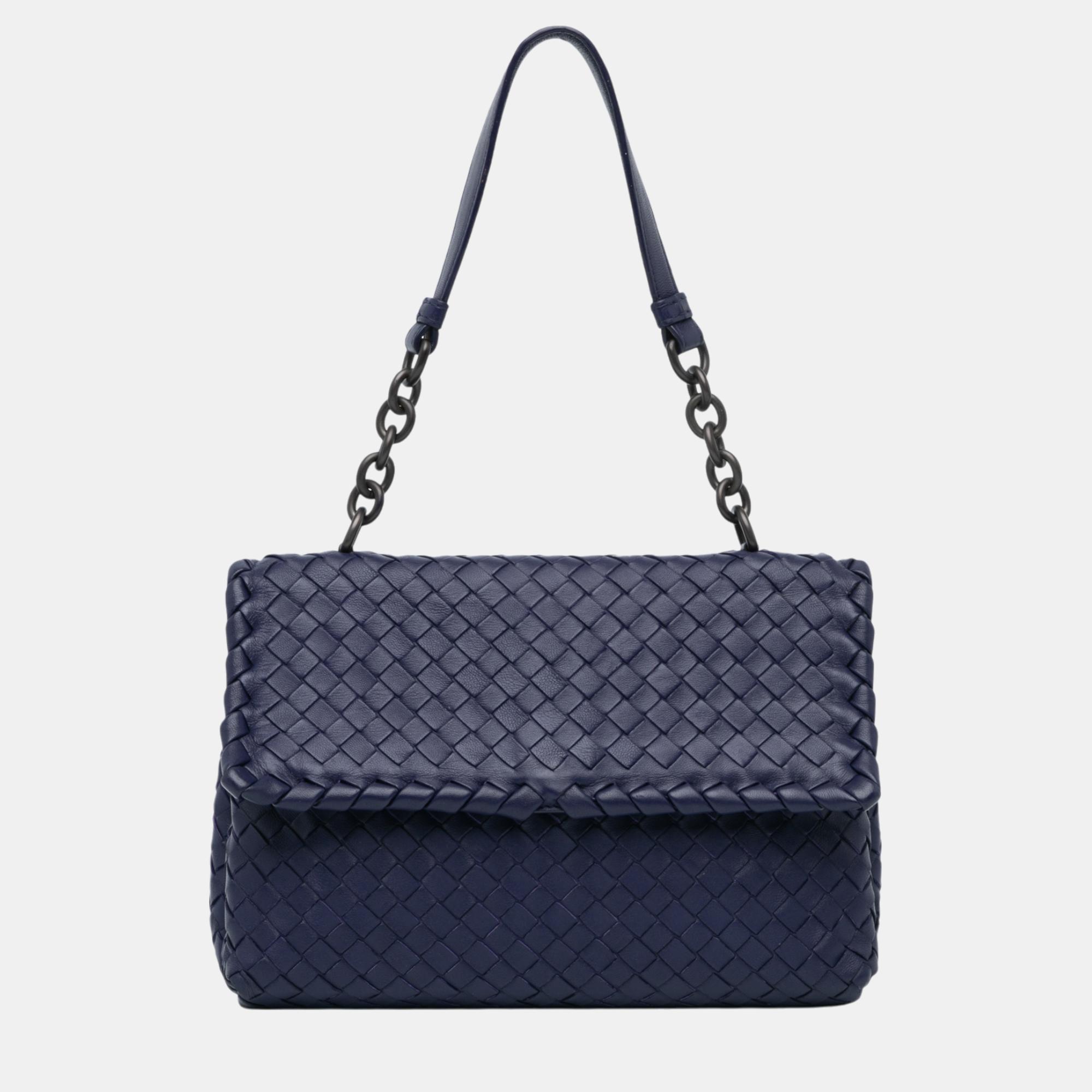 

Bottega Veneta Navy Blue Small Intrecciato Olimpia