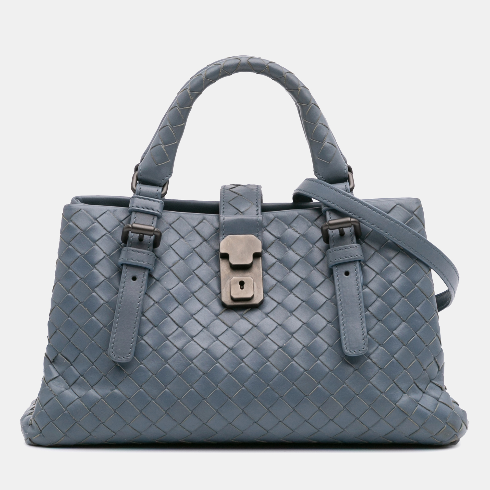 

Bottega Veneta Blue Mini Nappa Intrecciato Roma Satchel