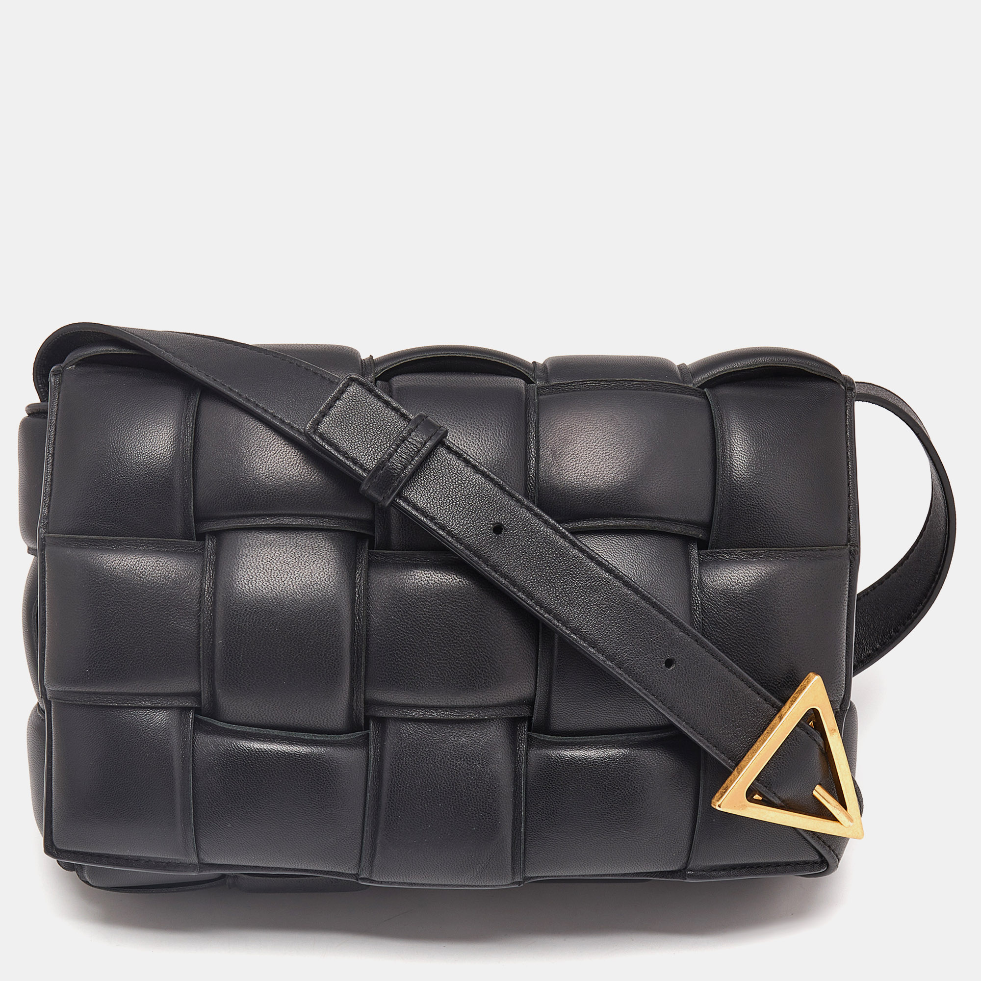 

Bottega Veneta Black Intreccio Leather Padded Cassette Shoulder Bag